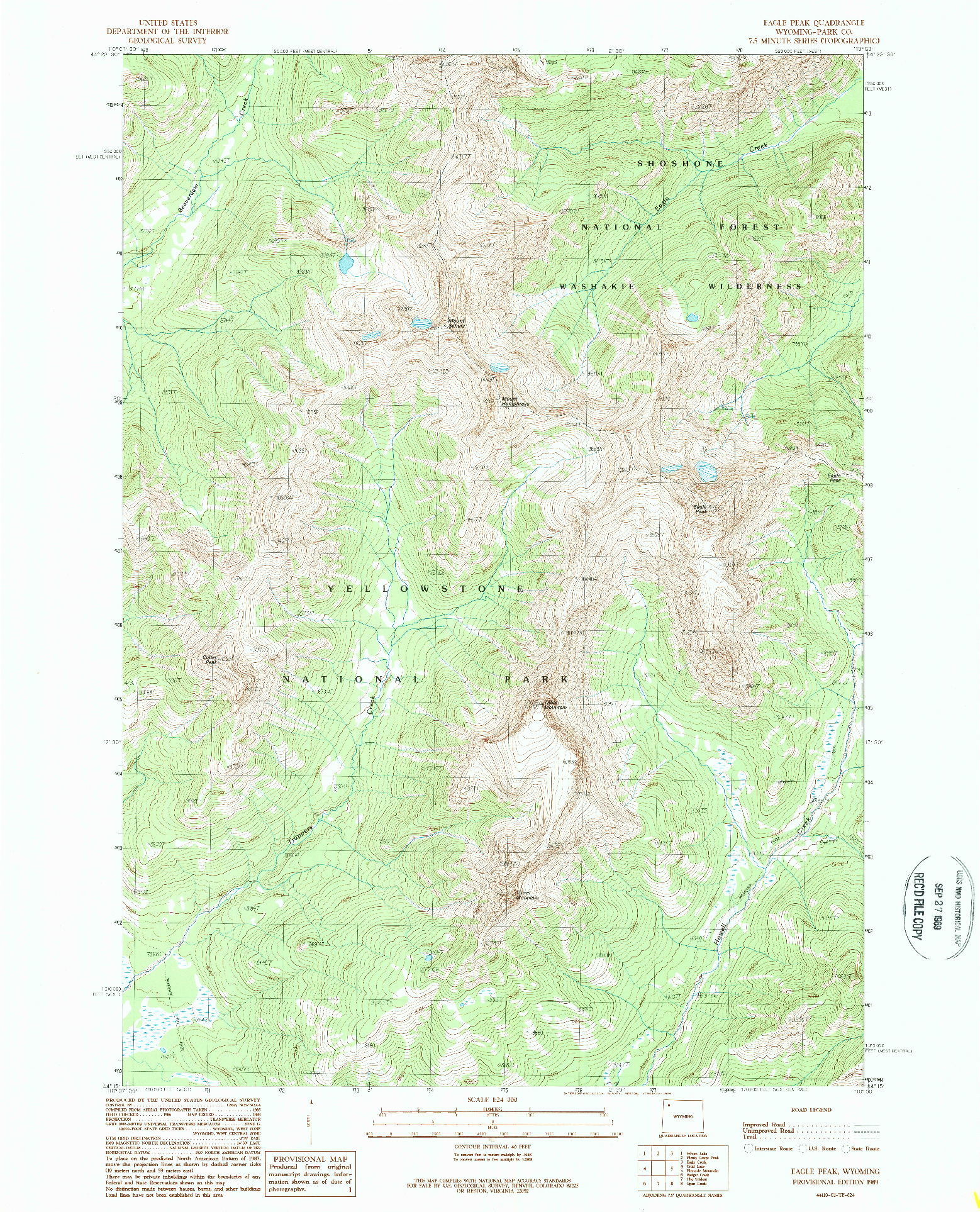 USGS 1:24000-SCALE QUADRANGLE FOR EAGLE PEAK, WY 1989