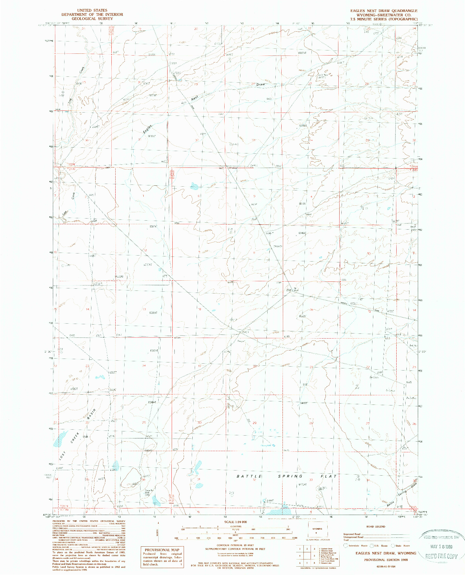 USGS 1:24000-SCALE QUADRANGLE FOR EAGLES NEST DRAW, WY 1988