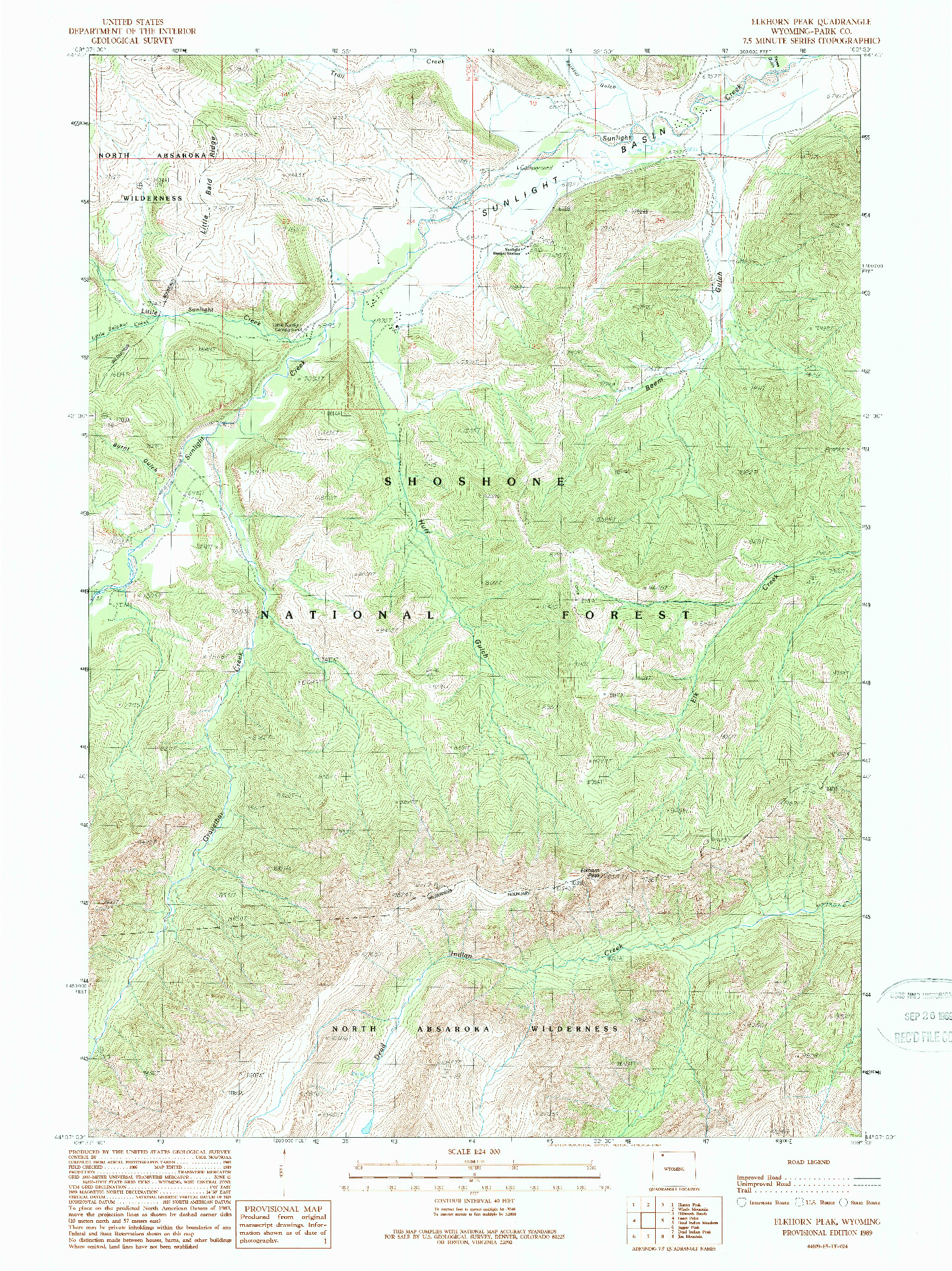 USGS 1:24000-SCALE QUADRANGLE FOR ELKHORN PEAK, WY 1989