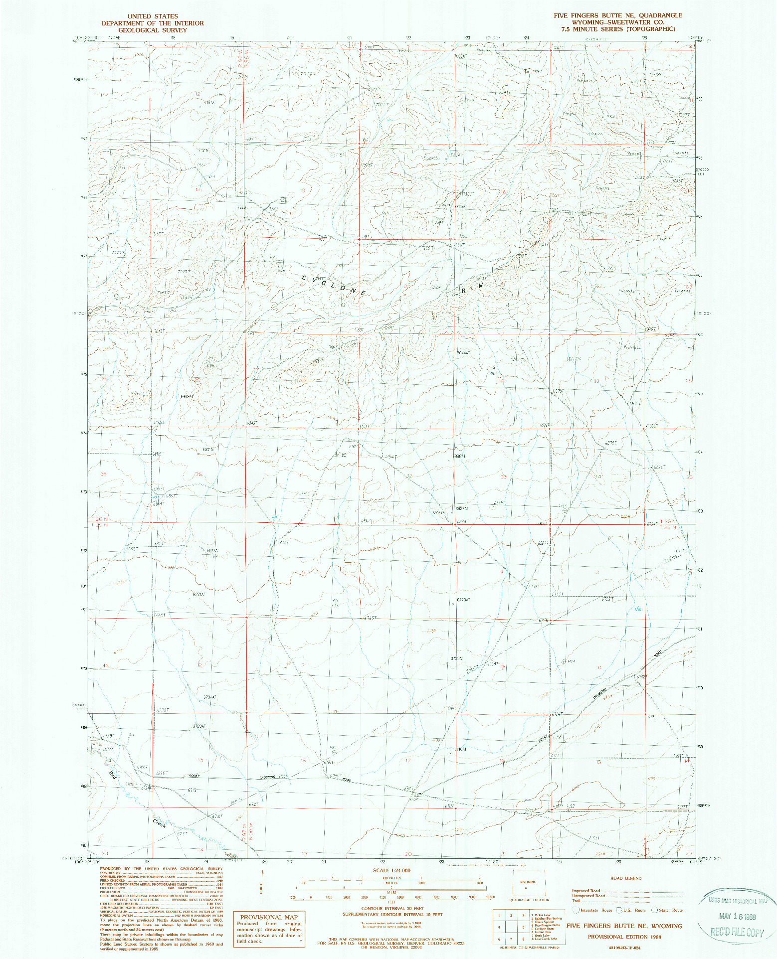 USGS 1:24000-SCALE QUADRANGLE FOR FIVE FINGERS BUTTE NE, WY 1988