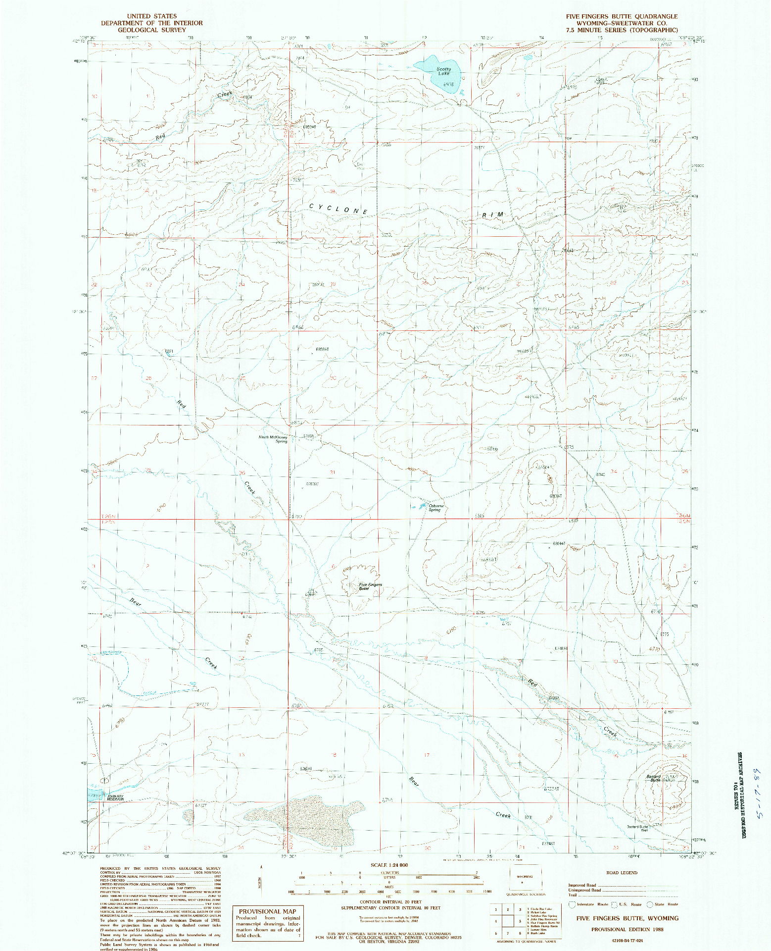 USGS 1:24000-SCALE QUADRANGLE FOR FIVE FINGERS BUTTE, WY 1988
