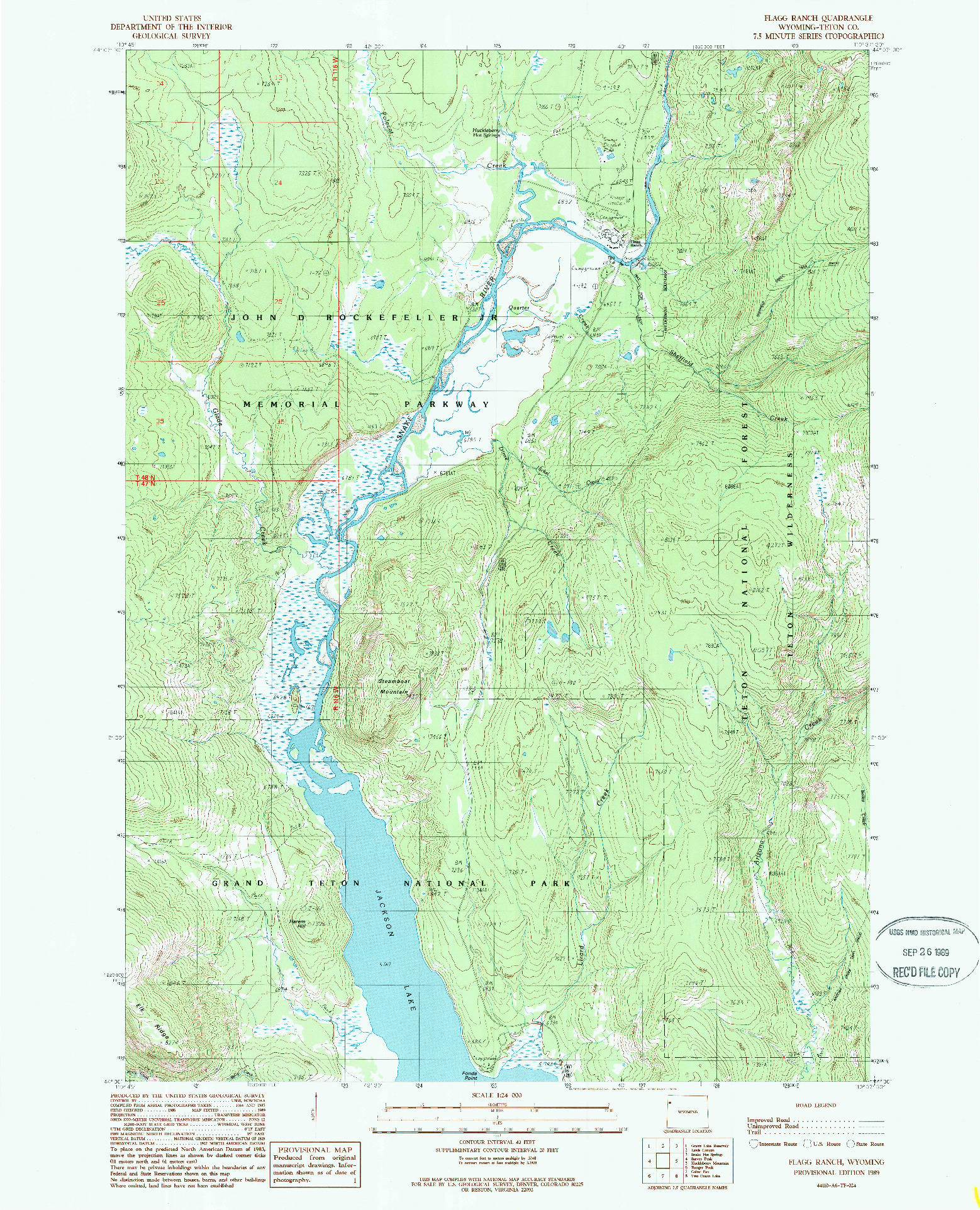 USGS 1:24000-SCALE QUADRANGLE FOR FLAGG RANCH, WY 1989