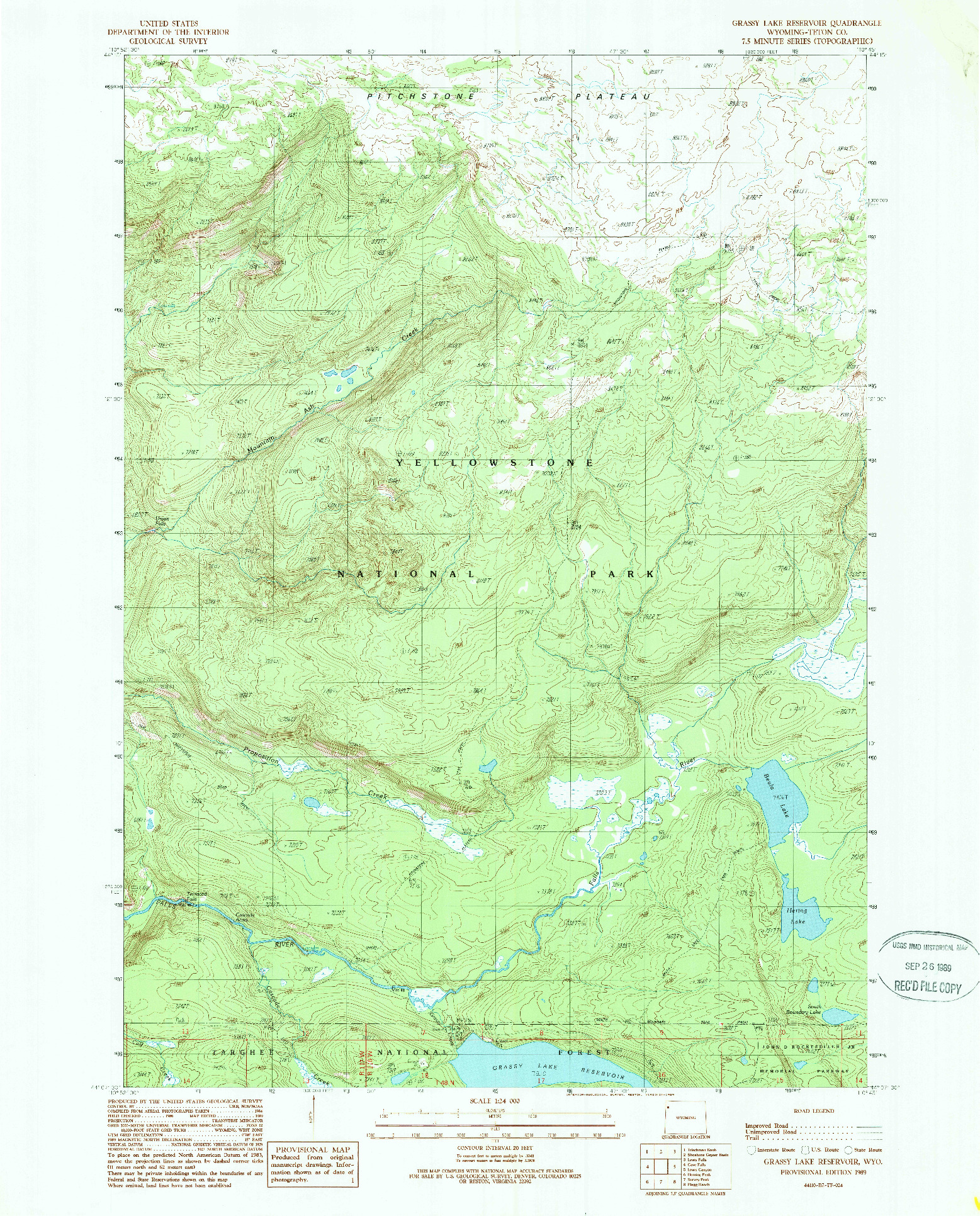 USGS 1:24000-SCALE QUADRANGLE FOR GRASSY LAKE RESERVOIR, WY 1989