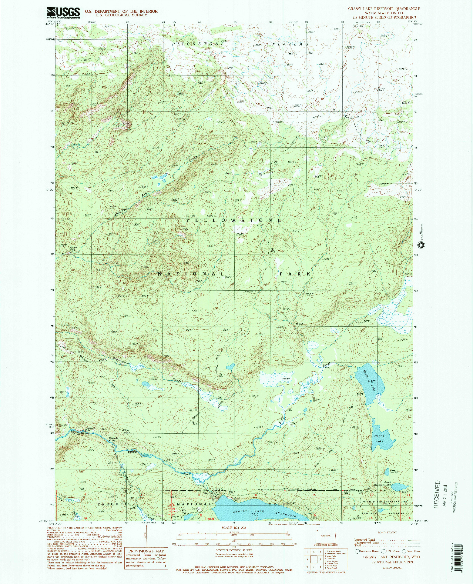 USGS 1:24000-SCALE QUADRANGLE FOR GRASSY LAKE RESERVOIR, WY 1989