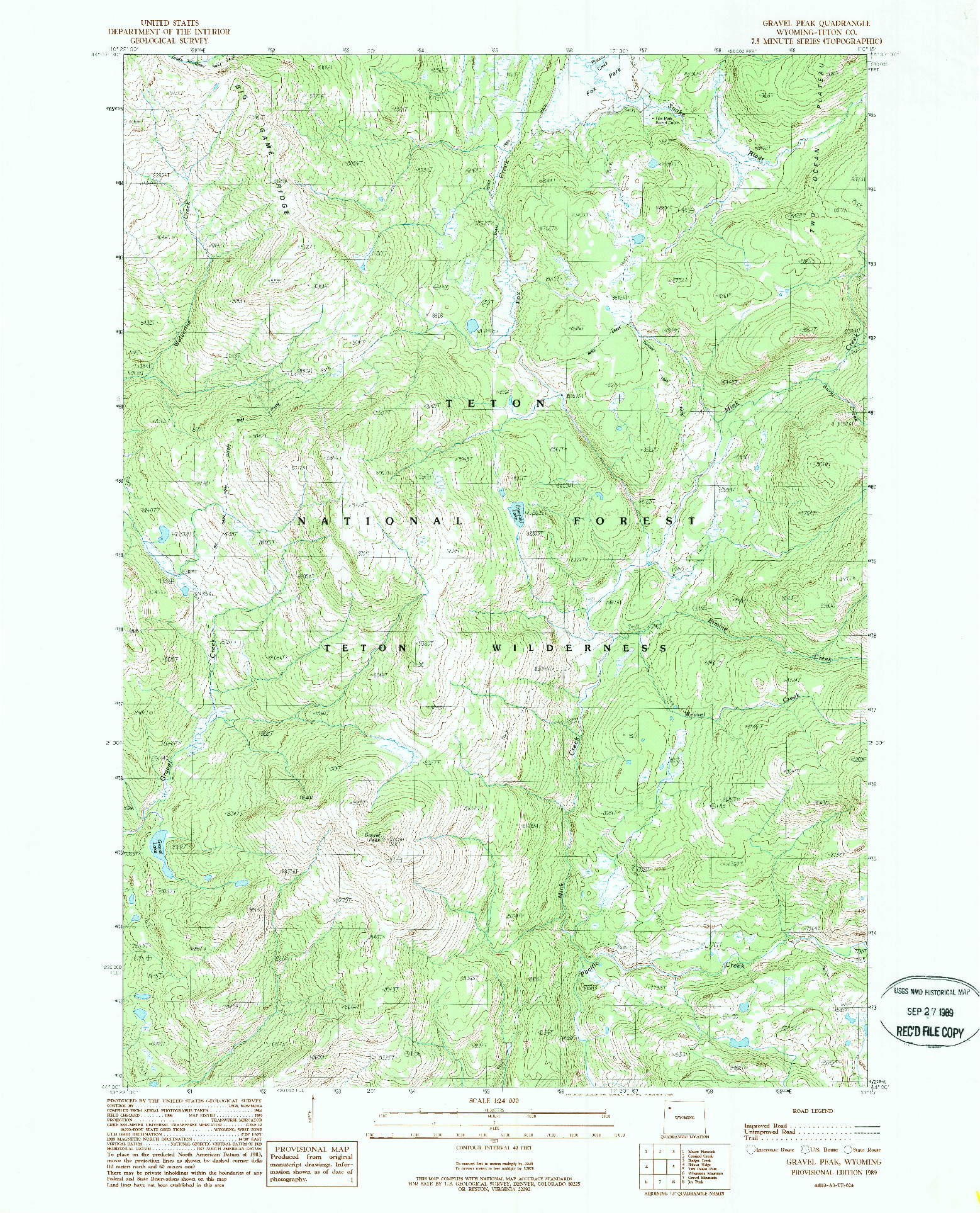USGS 1:24000-SCALE QUADRANGLE FOR GRAVEL PEAK, WY 1989