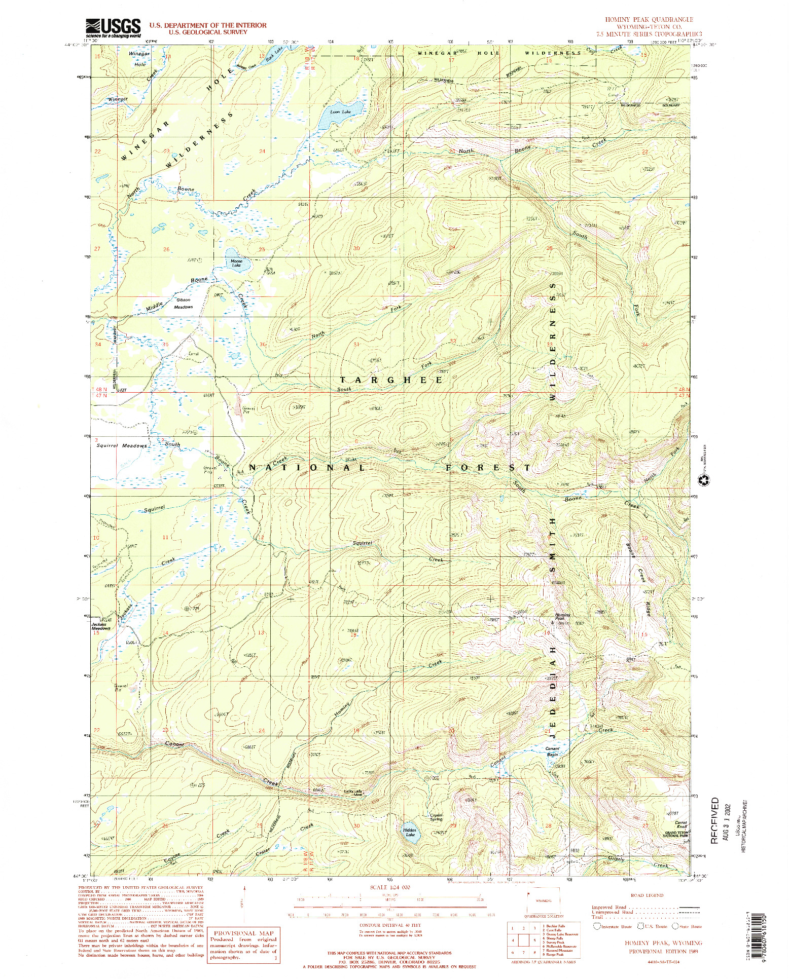 USGS 1:24000-SCALE QUADRANGLE FOR HOMINY PEAK, WY 1989