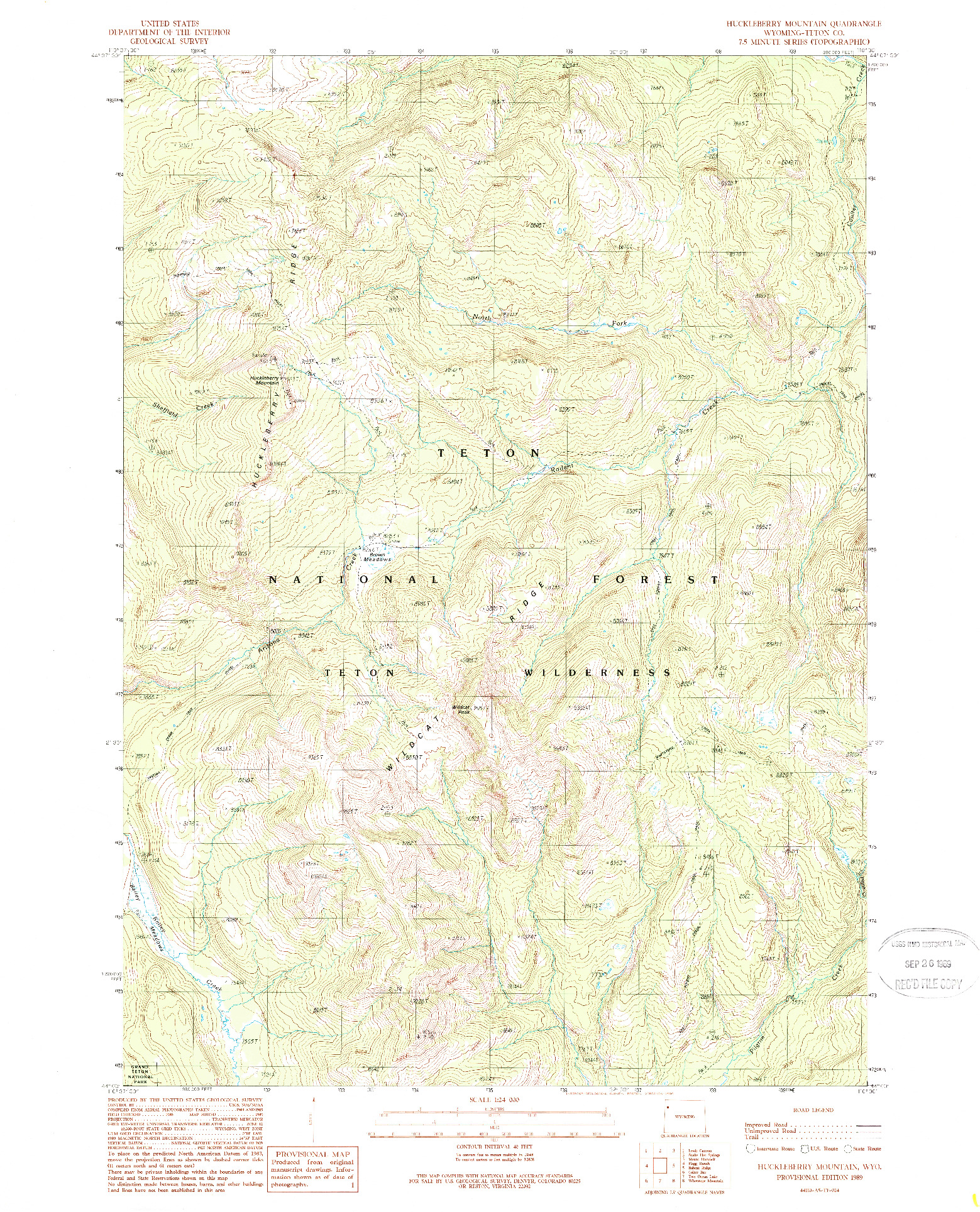 USGS 1:24000-SCALE QUADRANGLE FOR HUCKLEBERRY MOUNTAIN, WY 1989