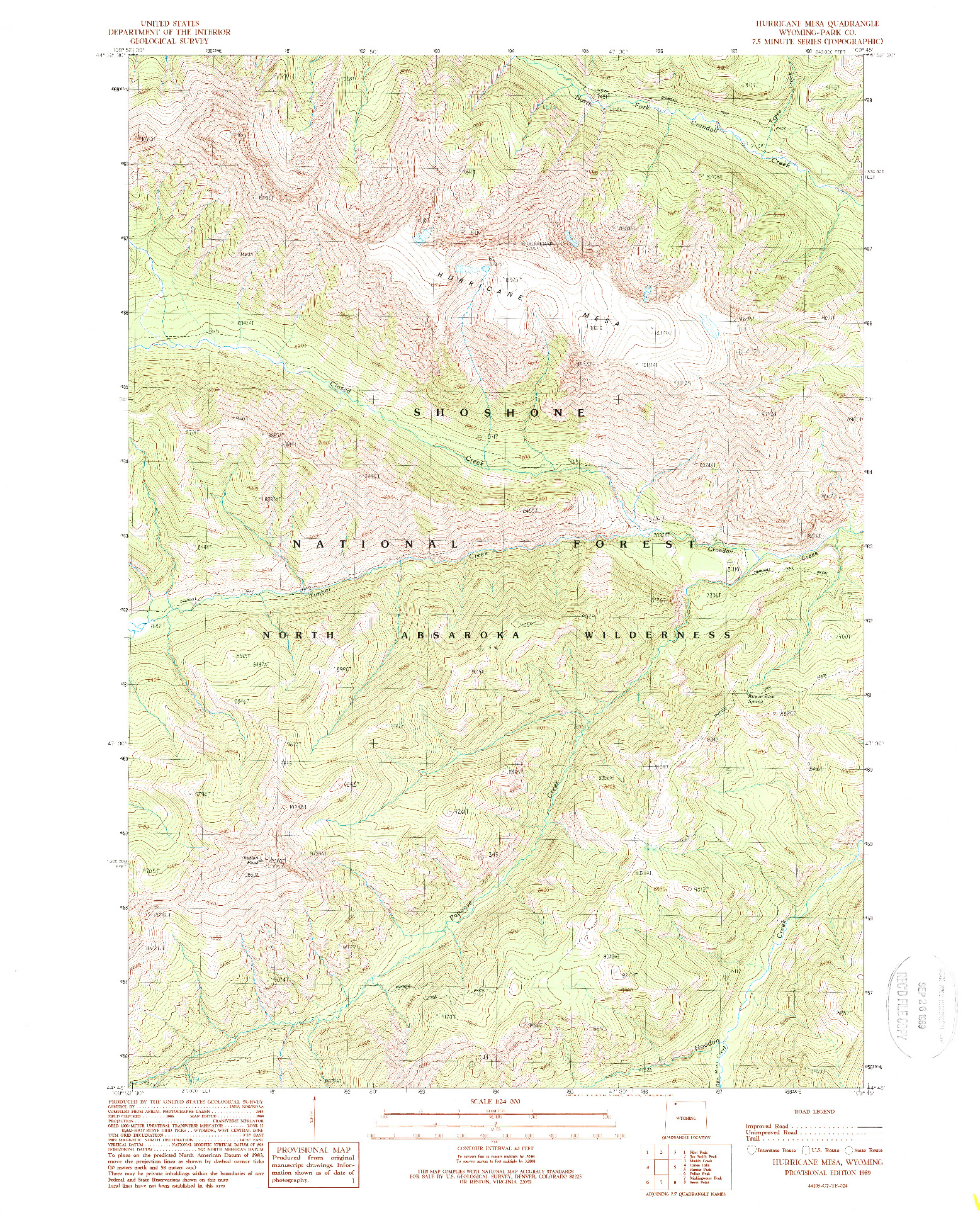 USGS 1:24000-SCALE QUADRANGLE FOR HURRICANE MESA, WY 1989