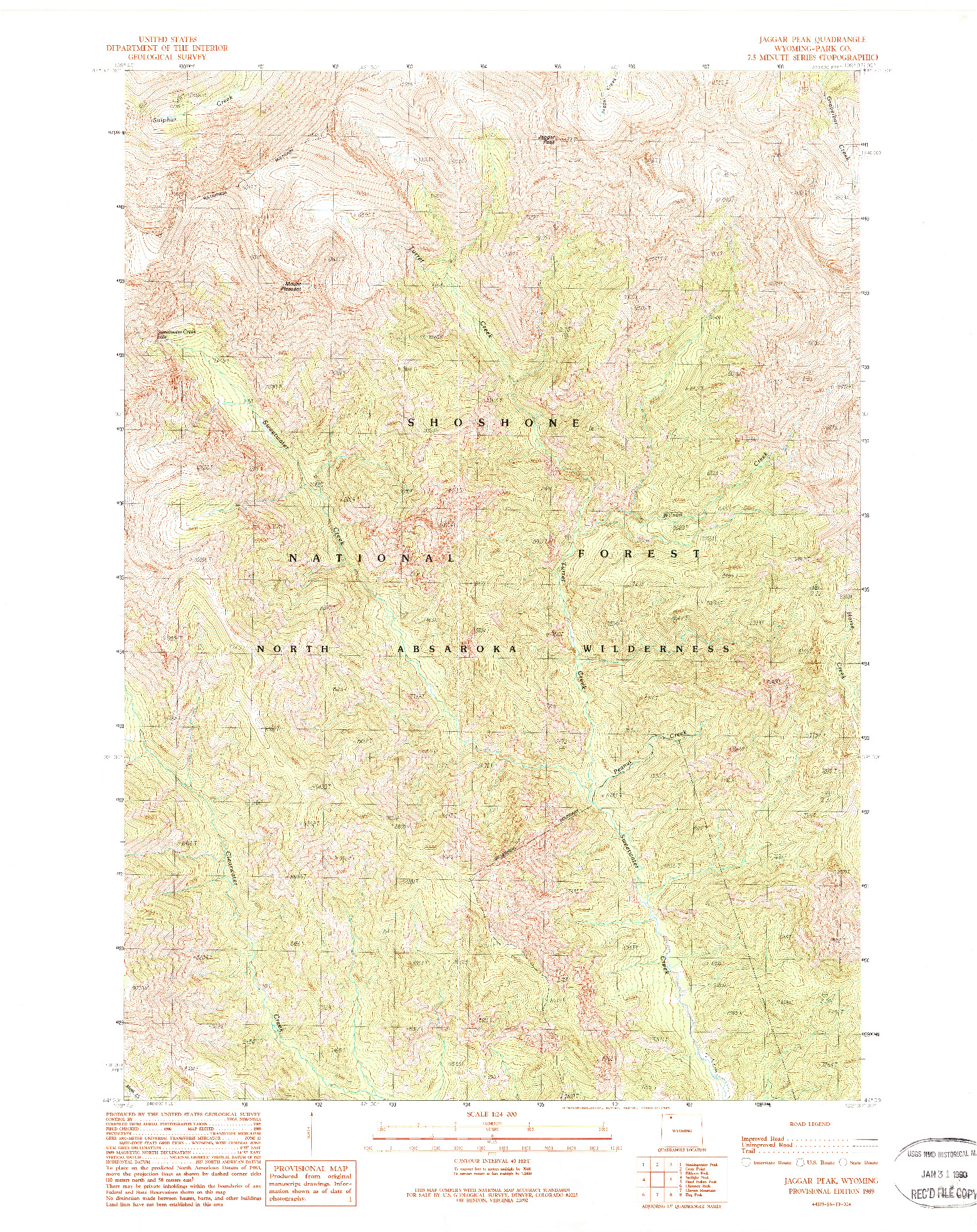 USGS 1:24000-SCALE QUADRANGLE FOR JAGGAR PEAK, WY 1989