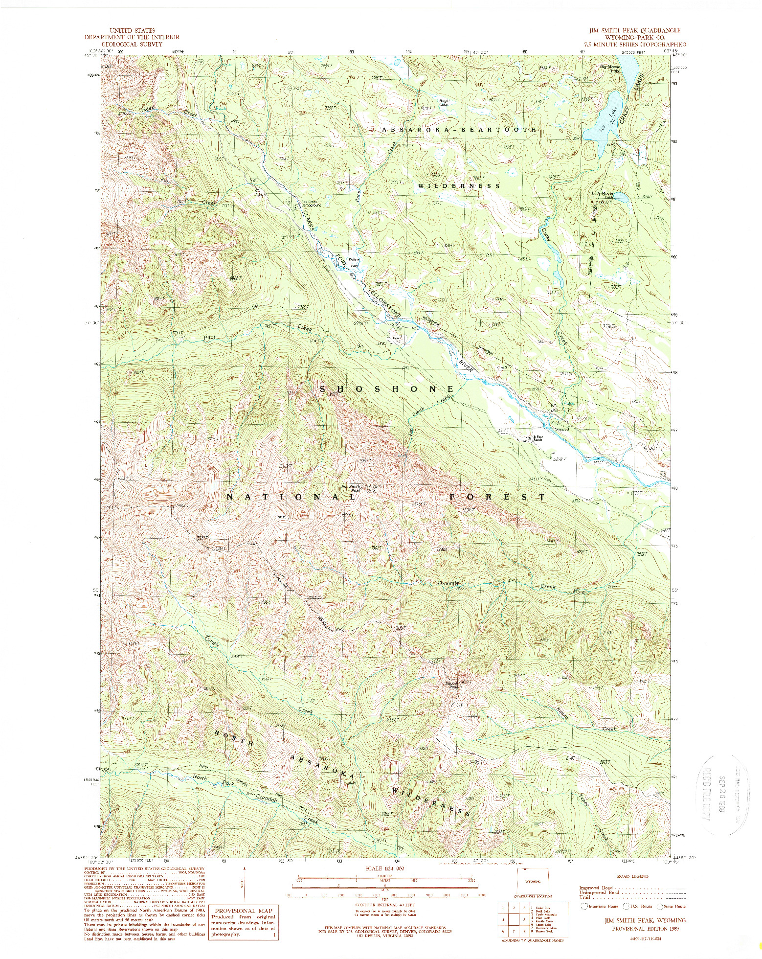 USGS 1:24000-SCALE QUADRANGLE FOR JIM SMITH PEAK, WY 1989