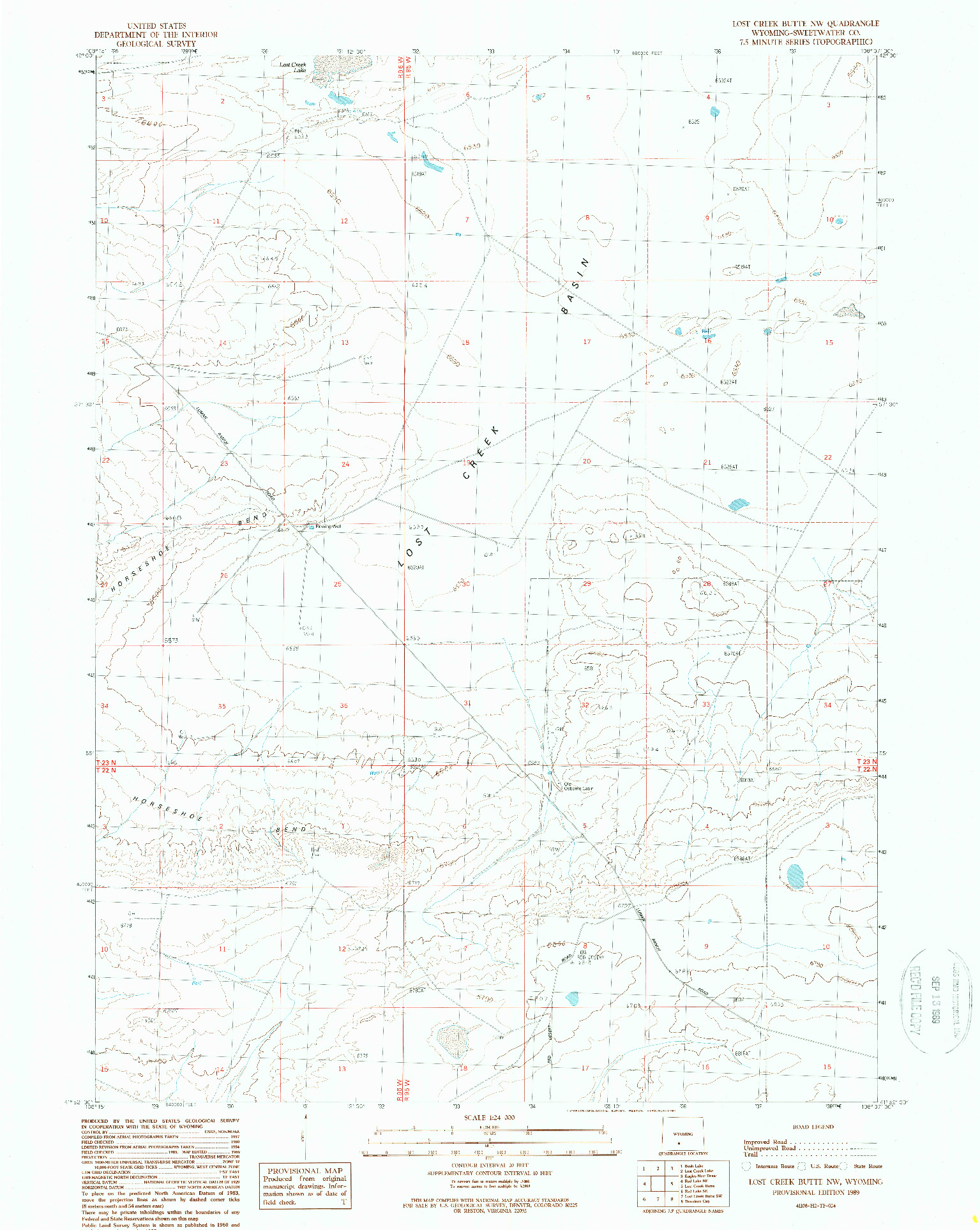 USGS 1:24000-SCALE QUADRANGLE FOR LOST CREEK BUTTE NW, WY 1989