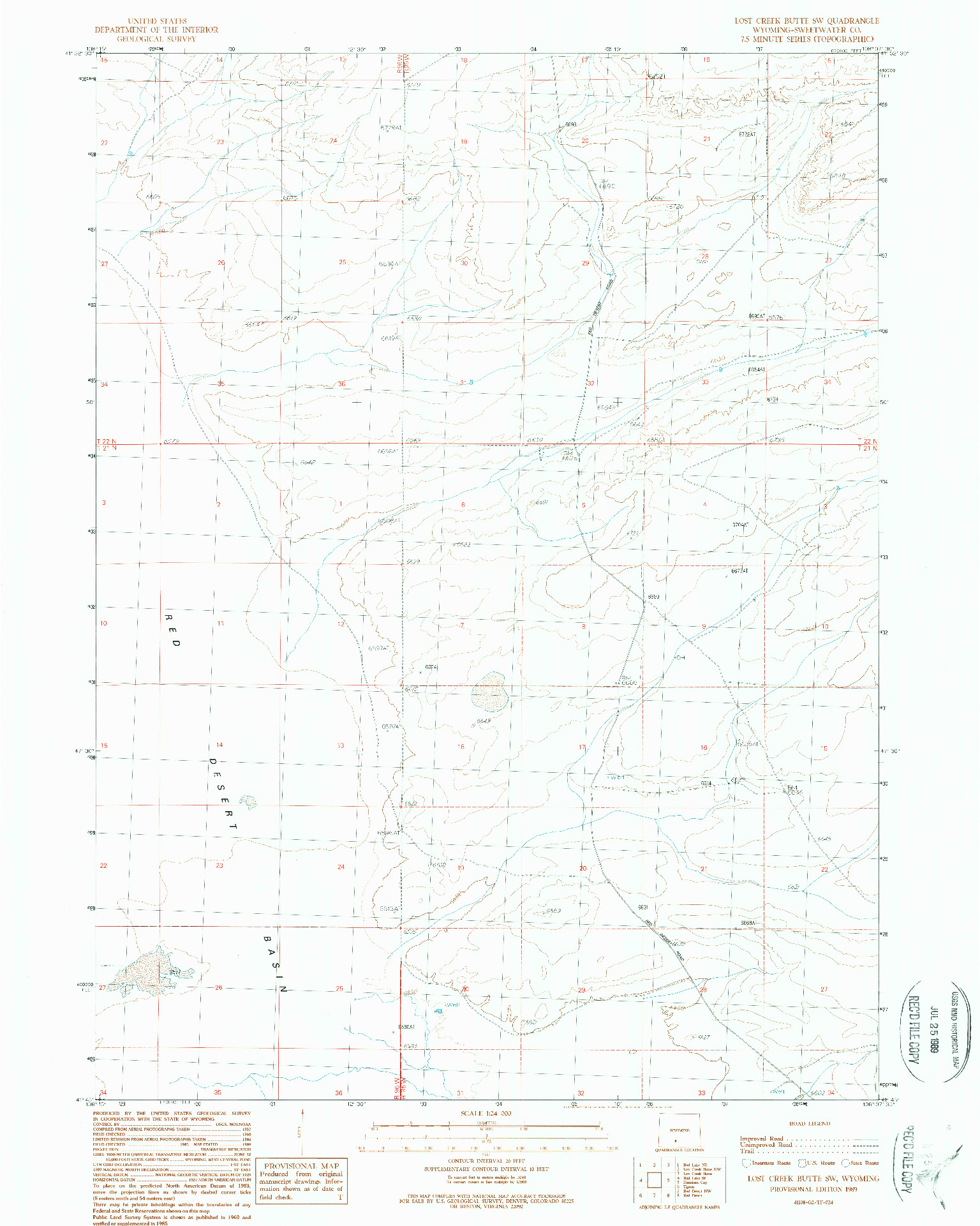 USGS 1:24000-SCALE QUADRANGLE FOR LOST CREEK BUTTE SW, WY 1989