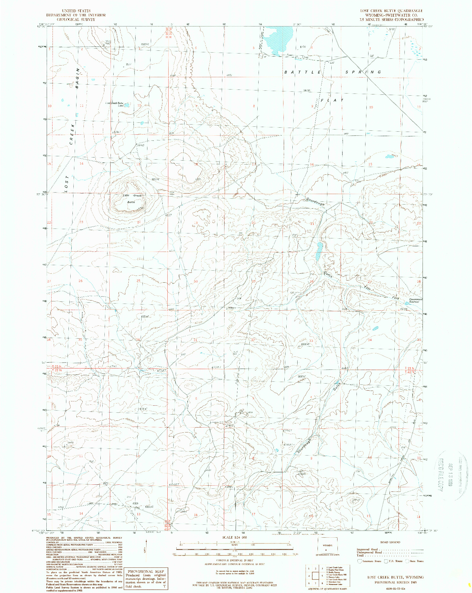 USGS 1:24000-SCALE QUADRANGLE FOR LOST CREEK BUTTE, WY 1989