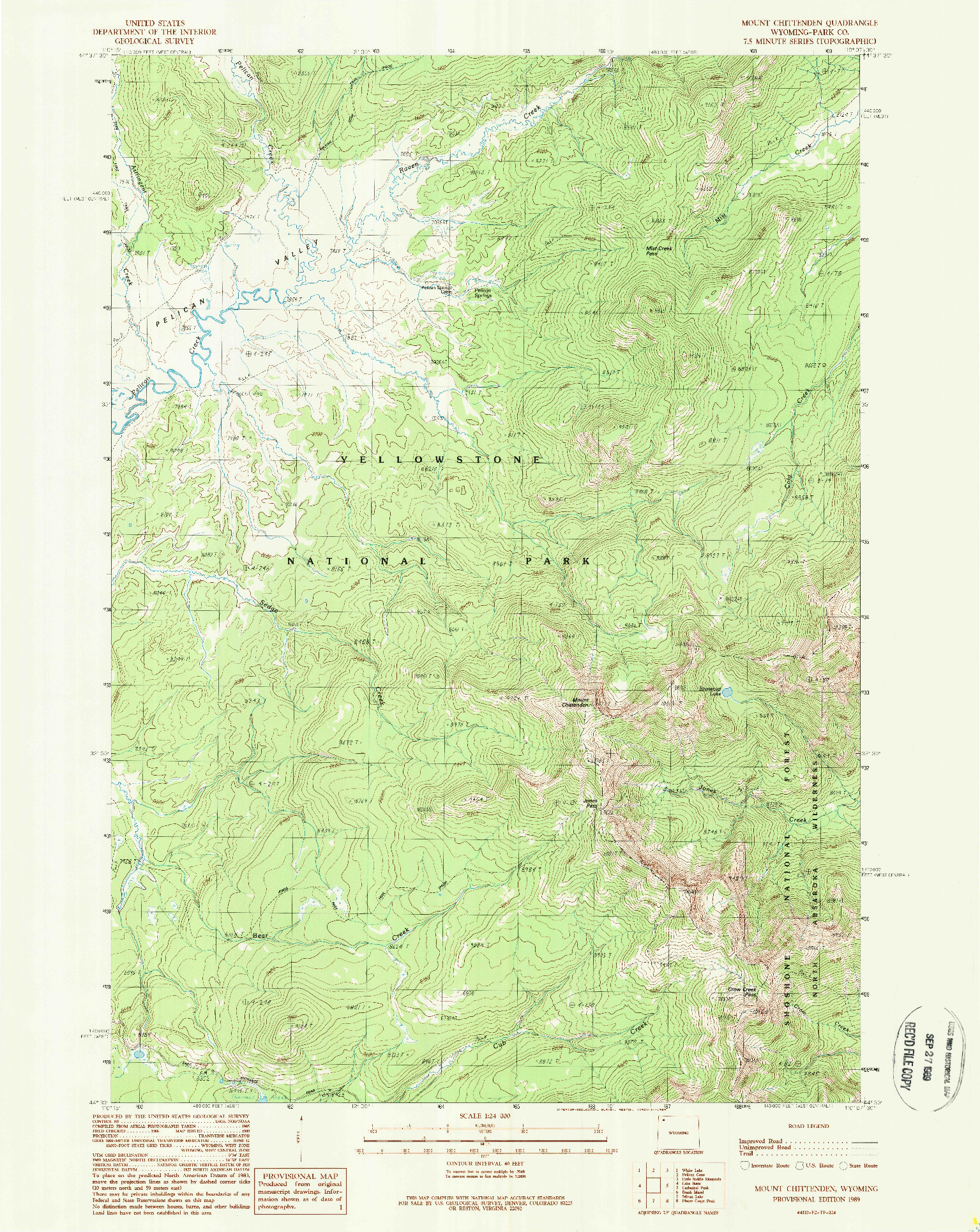 USGS 1:24000-SCALE QUADRANGLE FOR MOUNT CHITTENDEN, WY 1989