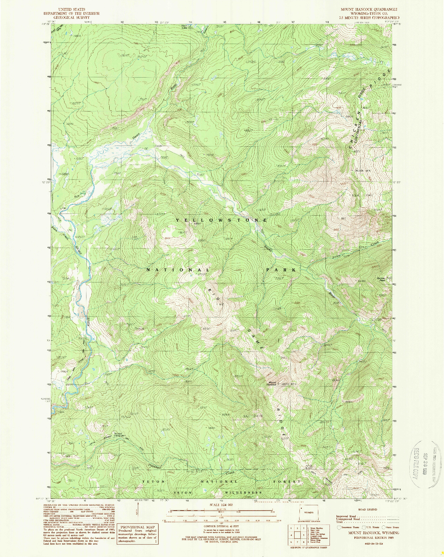 USGS 1:24000-SCALE QUADRANGLE FOR MOUNT HANCOCK, WY 1989