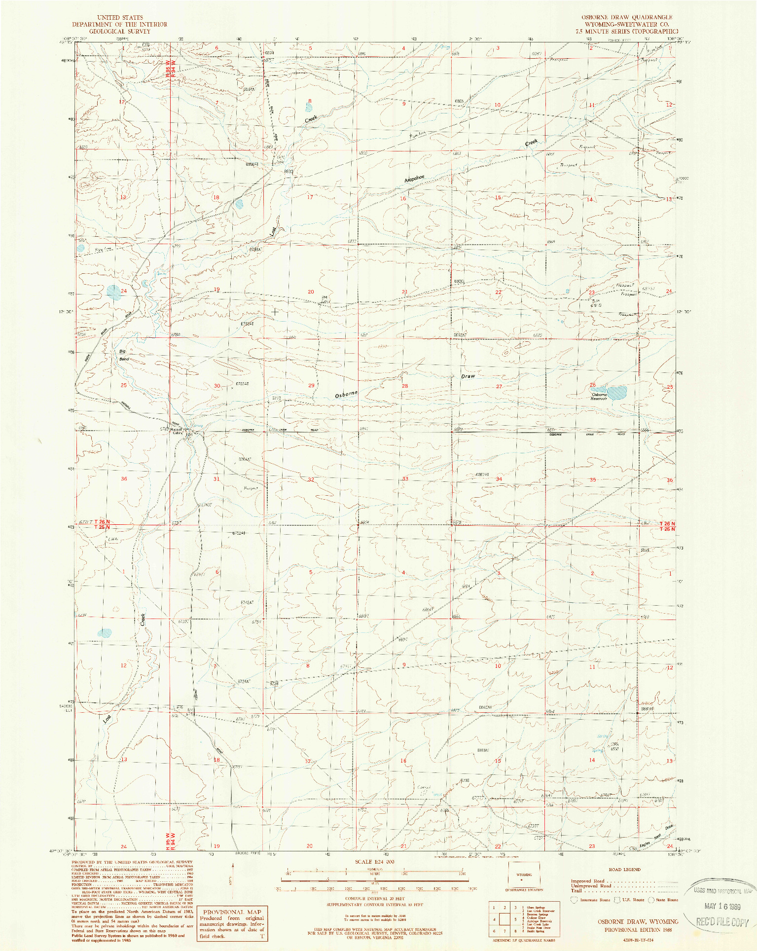 USGS 1:24000-SCALE QUADRANGLE FOR OSBORNE DRAW, WY 1988