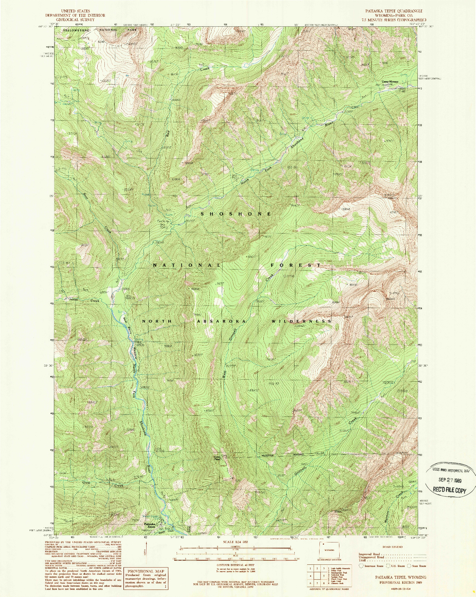 USGS 1:24000-SCALE QUADRANGLE FOR PAHASKA TEPEE, WY 1989