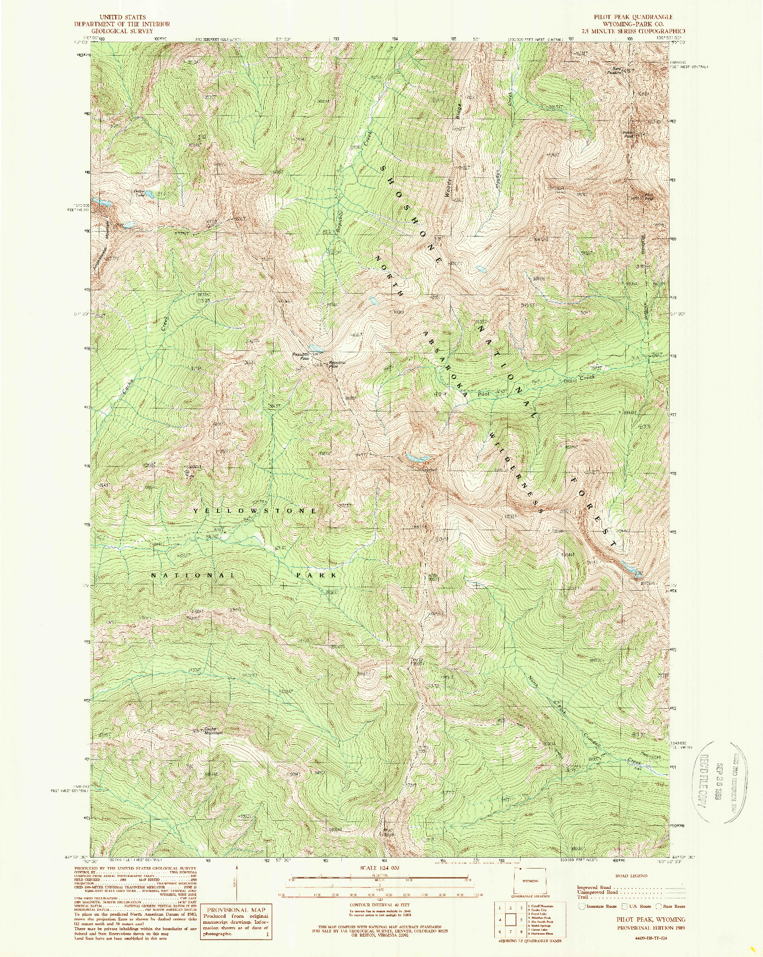 USGS 1:24000-SCALE QUADRANGLE FOR PILOT PEAK, WY 1989