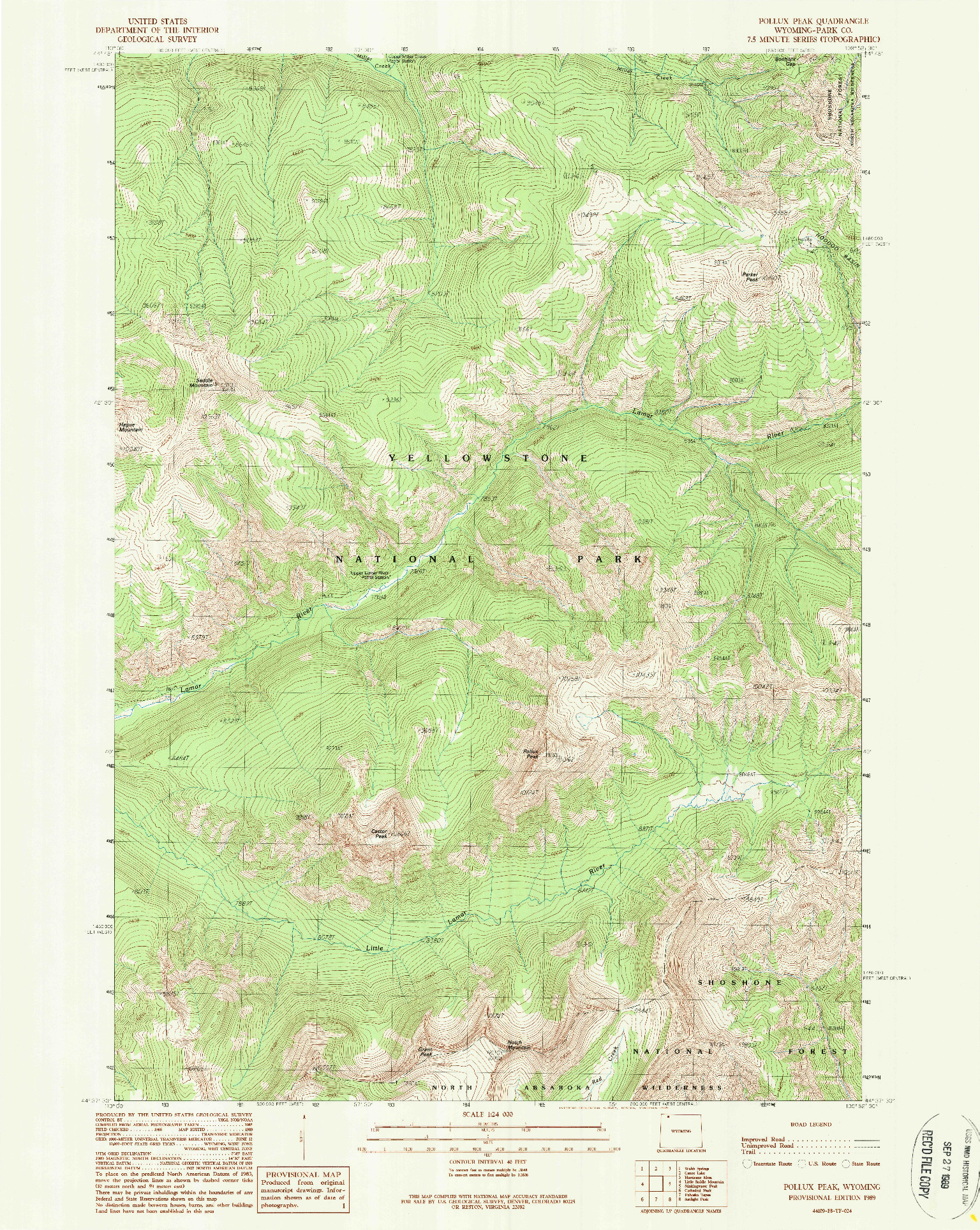 USGS 1:24000-SCALE QUADRANGLE FOR POLLUX PEAK, WY 1989