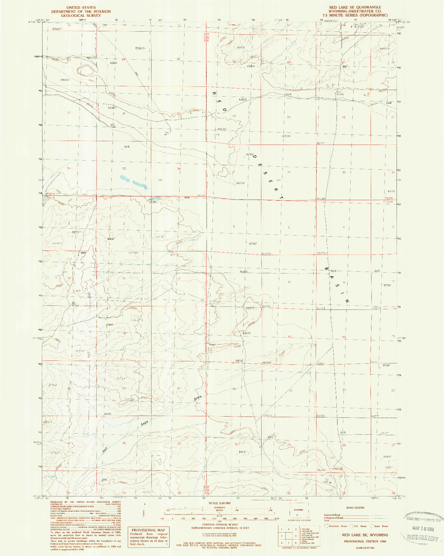 USGS 1:24000-SCALE QUADRANGLE FOR RED LAKE SE, WY 1988