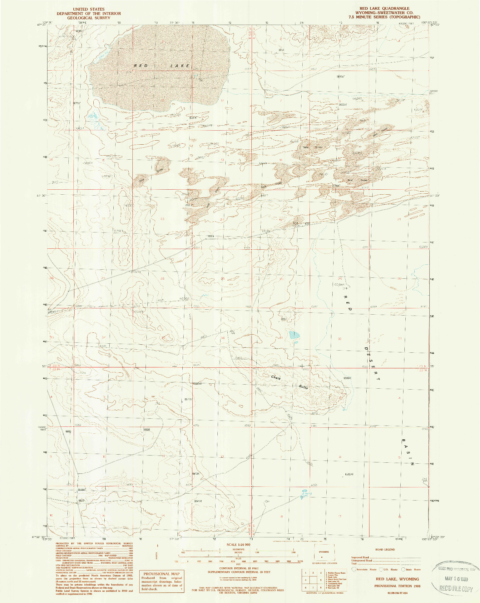 USGS 1:24000-SCALE QUADRANGLE FOR RED LAKE, WY 1988