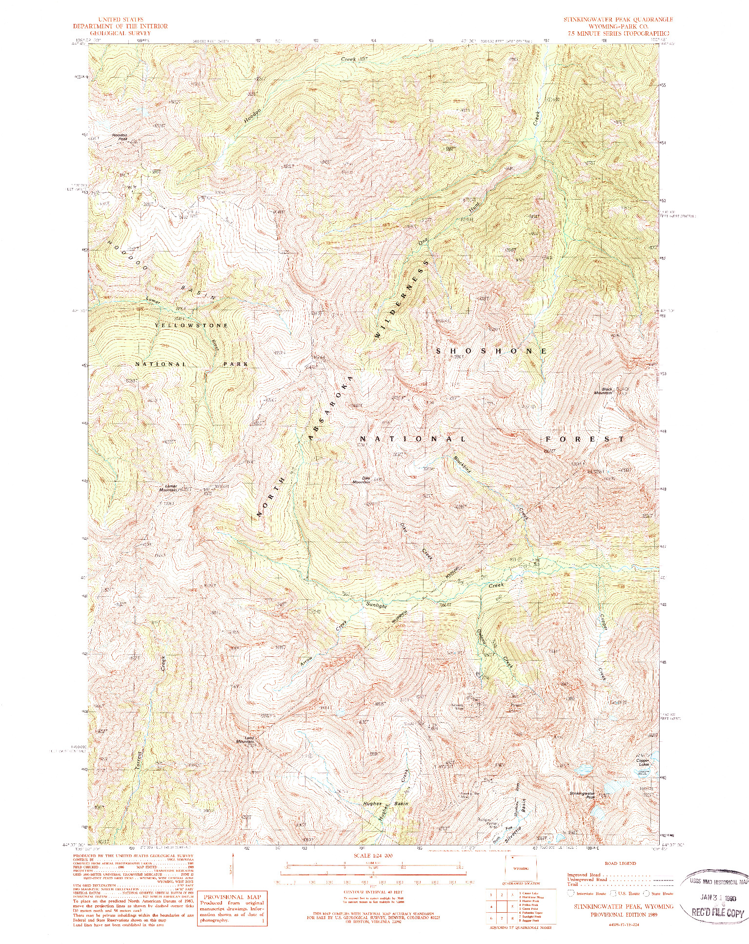 USGS 1:24000-SCALE QUADRANGLE FOR STINKINGWATER PEAK, WY 1989