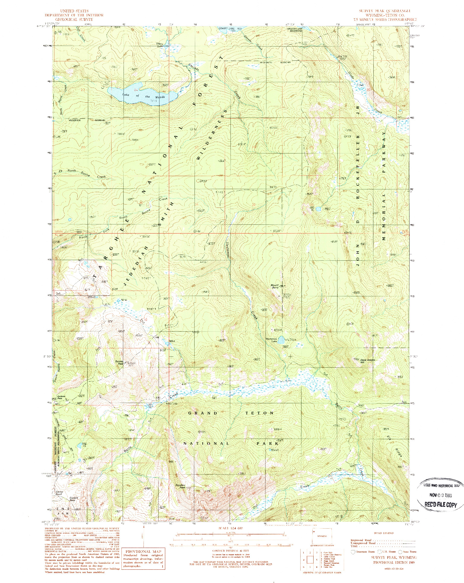 USGS 1:24000-SCALE QUADRANGLE FOR SURVEY PEAK, WY 1989