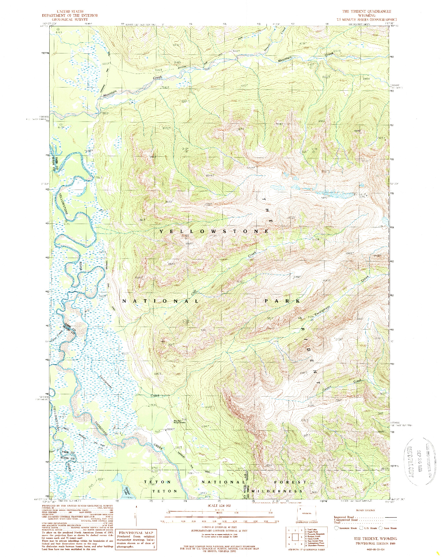USGS 1:24000-SCALE QUADRANGLE FOR THE TRIDENT, WY 1989