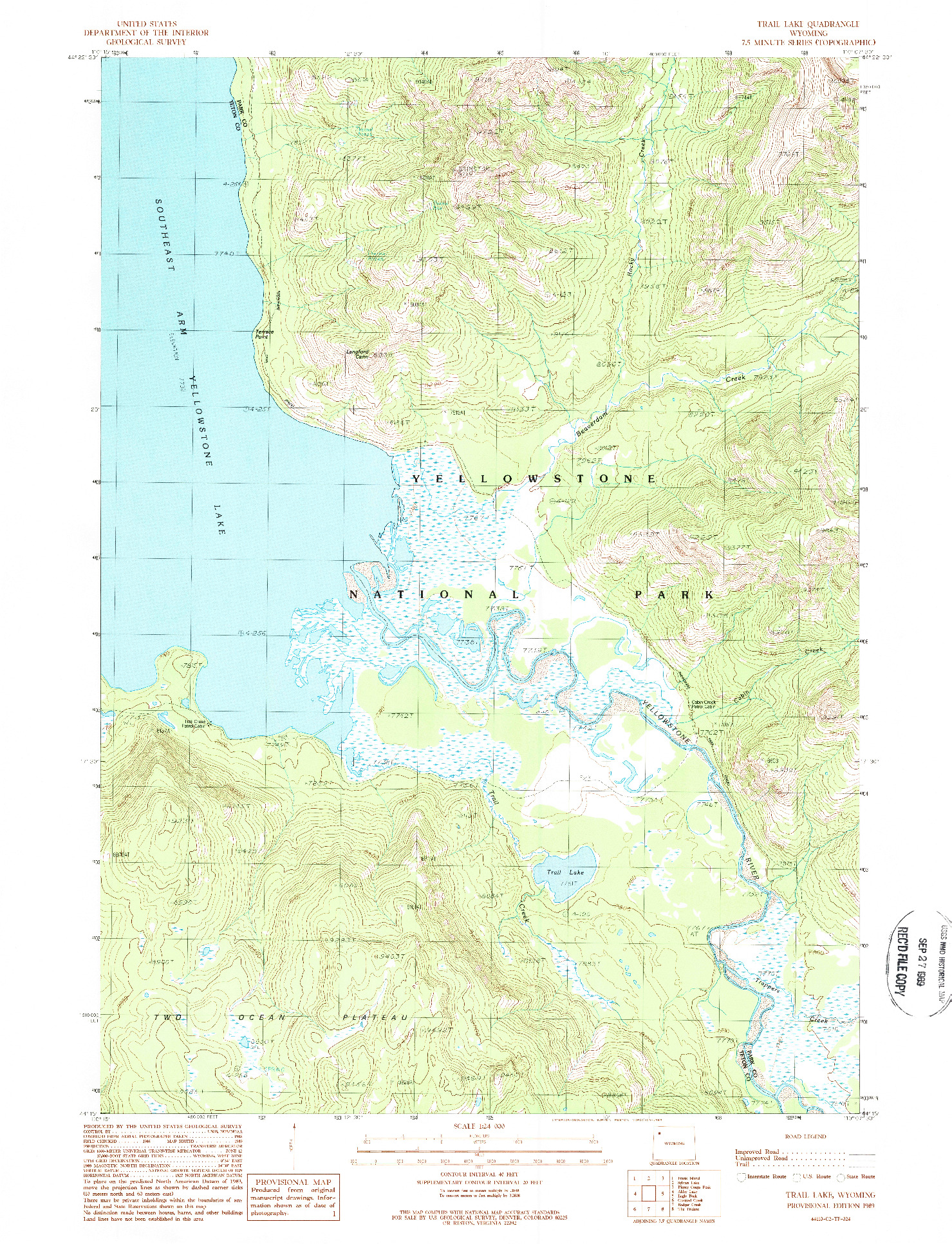USGS 1:24000-SCALE QUADRANGLE FOR TRAIL LAKE, WY 1989