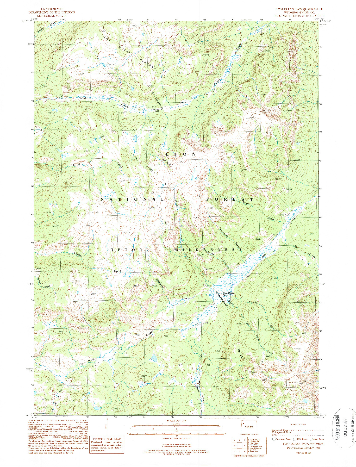 USGS 1:24000-SCALE QUADRANGLE FOR TWO OCEAN PASS, WY 1989
