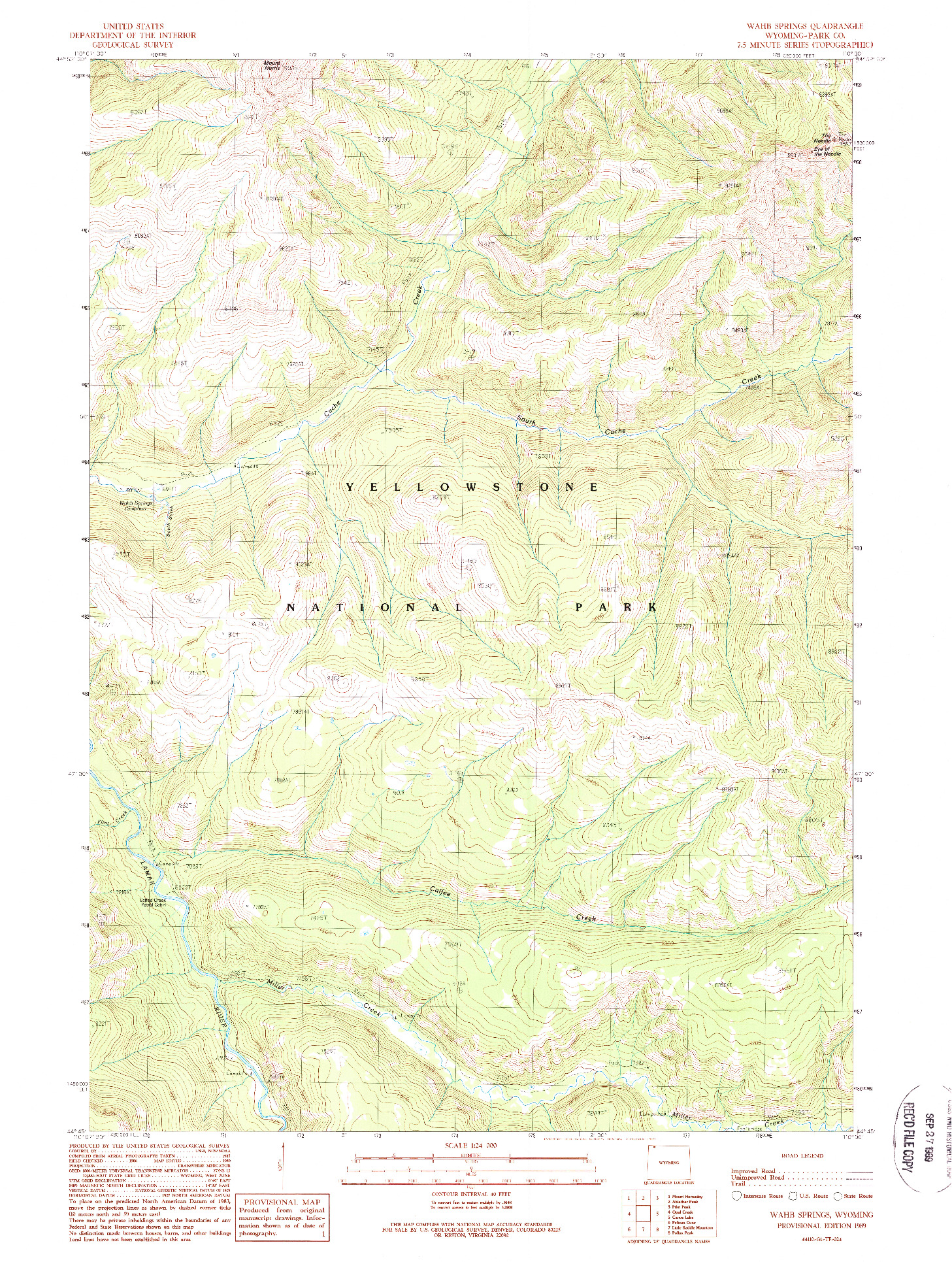 USGS 1:24000-SCALE QUADRANGLE FOR WAHB SPRINGS, WY 1989