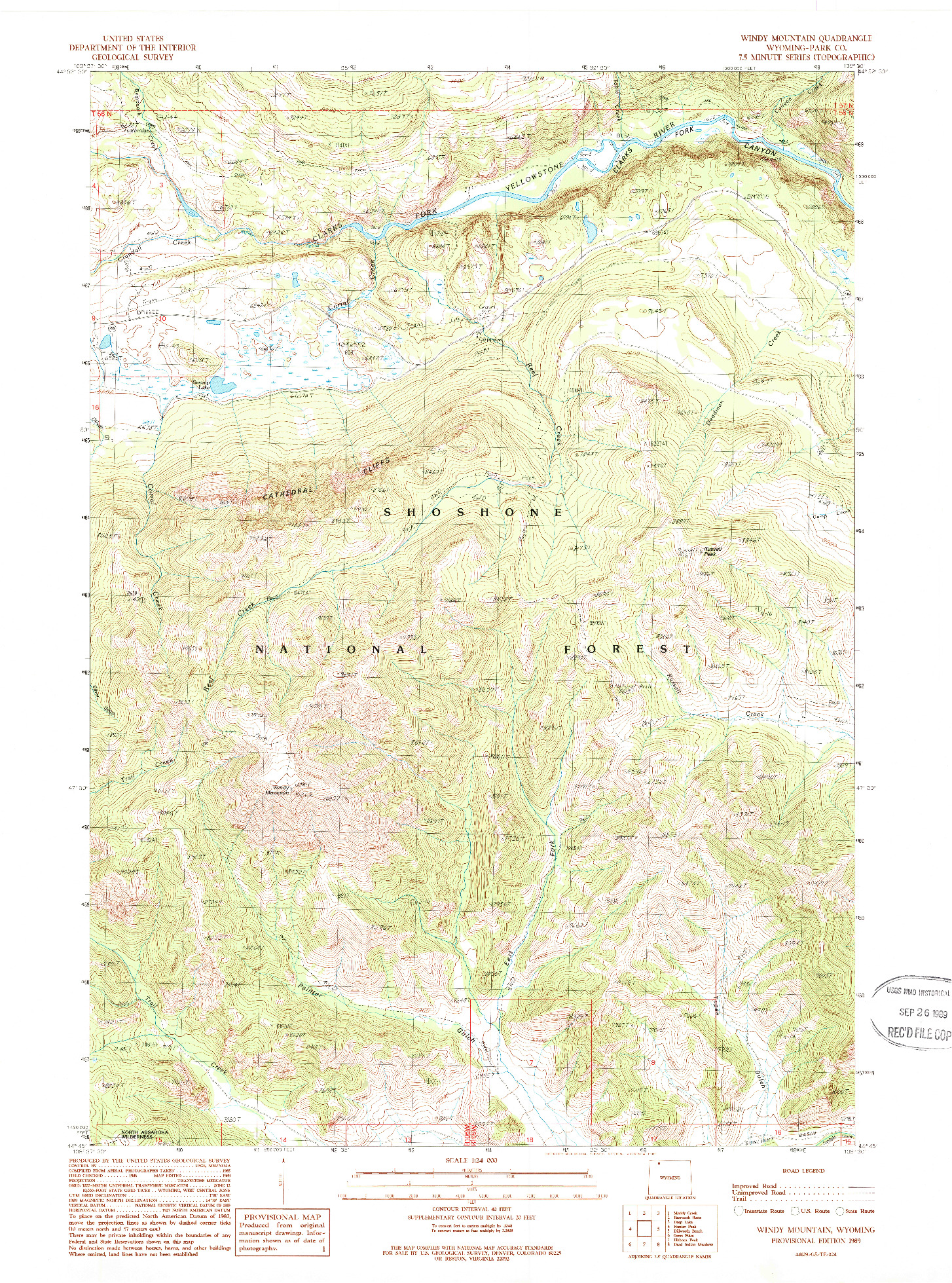 USGS 1:24000-SCALE QUADRANGLE FOR WINDY MOUNTAIN, WY 1989