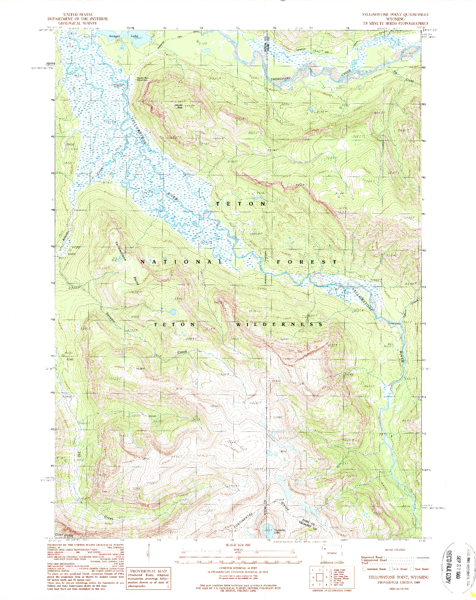 USGS 1:24000-SCALE QUADRANGLE FOR YELLOWSTONE POINT, WY 1989