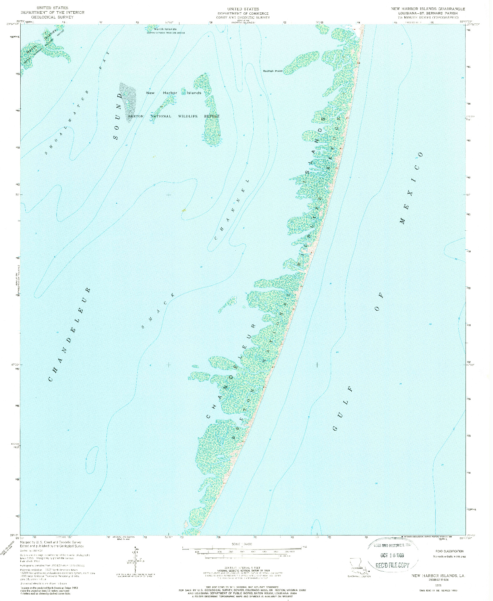 USGS 1:24000-SCALE QUADRANGLE FOR NEW HARBOR ISLANDS, LA 1951