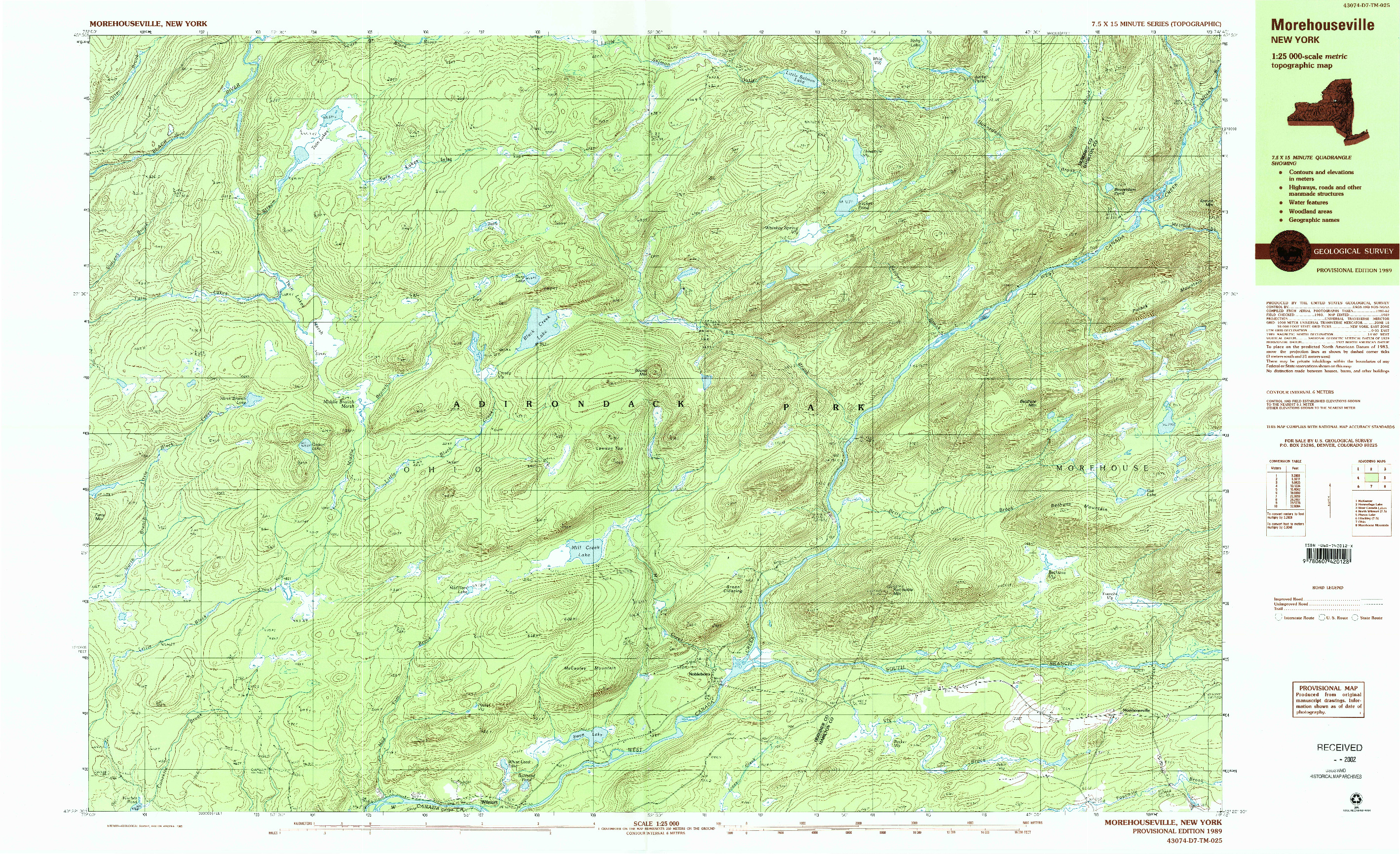 USGS 1:25000-SCALE QUADRANGLE FOR MOREHOUSEVILLE, NY 1989