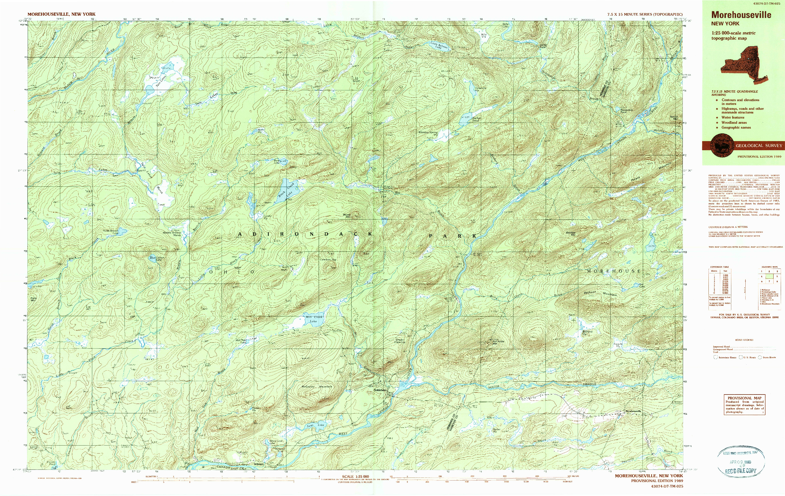 USGS 1:25000-SCALE QUADRANGLE FOR MOREHOUSEVILLE, NY 1989