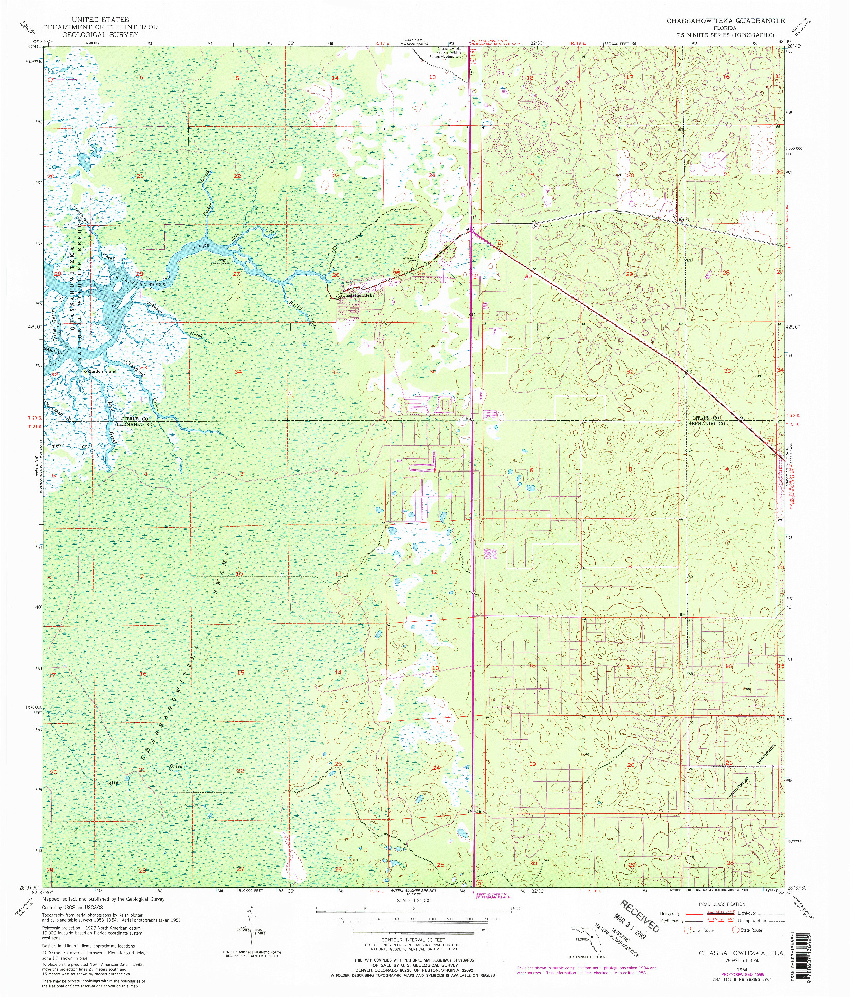 USGS 1:24000-SCALE QUADRANGLE FOR CHASSAHOWITZKA, FL 1954