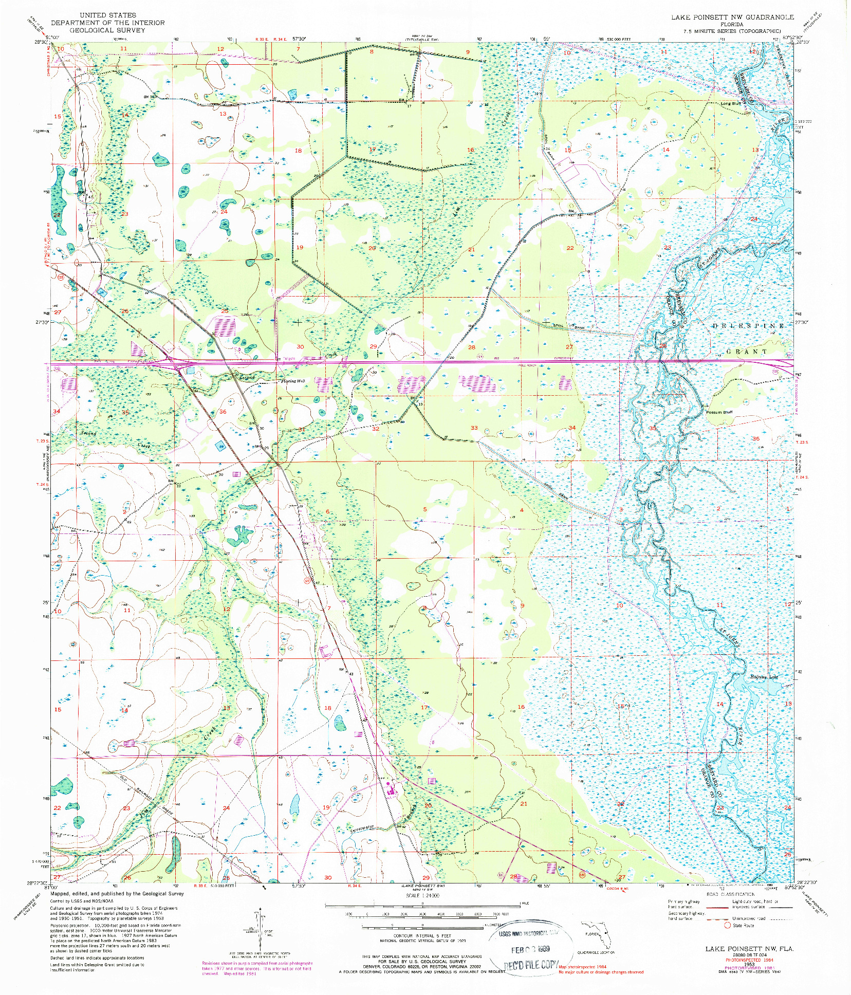 USGS 1:24000-SCALE QUADRANGLE FOR LAKE POINSETT NW, FL 1953