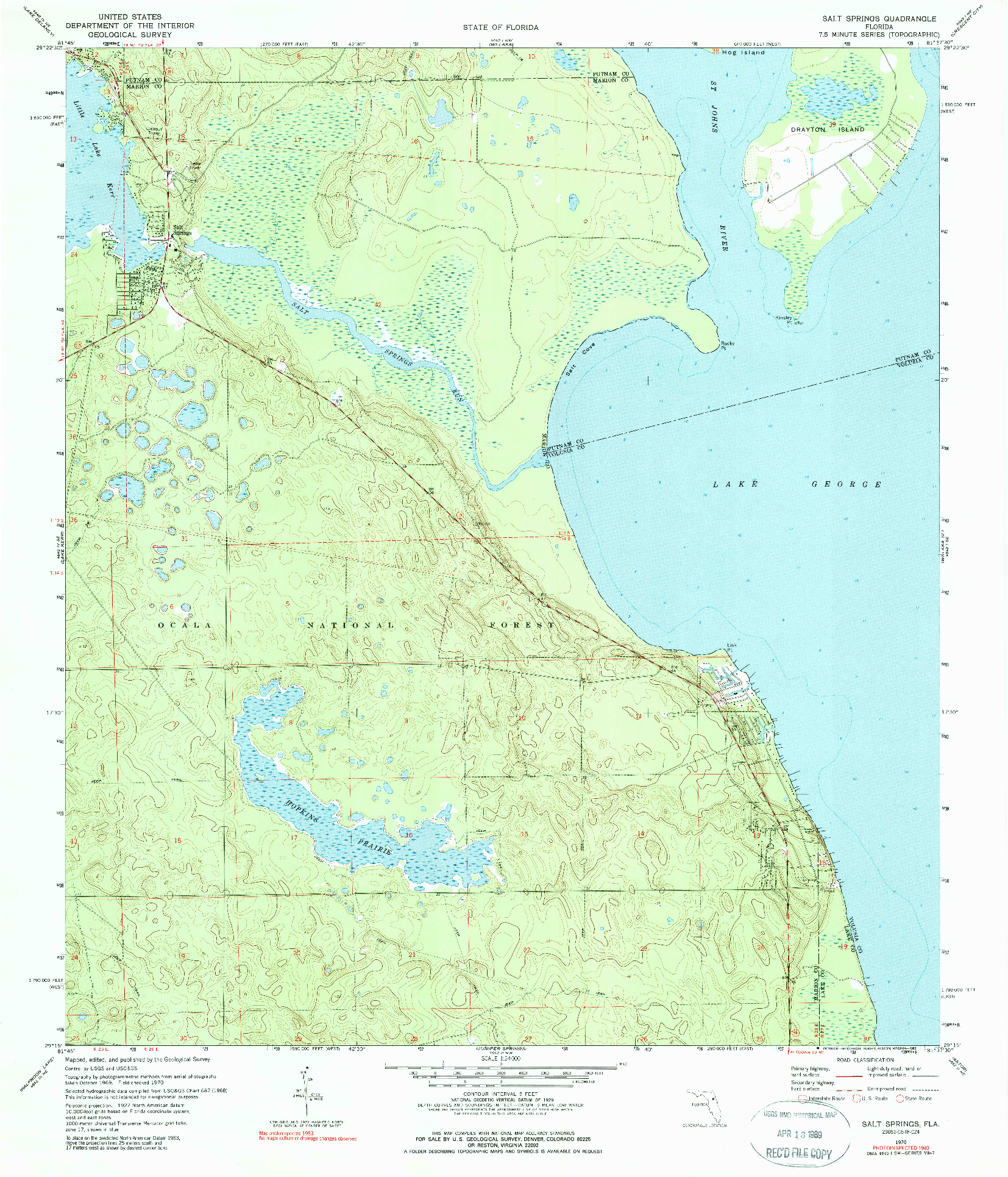 USGS 1:24000-SCALE QUADRANGLE FOR SALT SPRINGS, FL 1970