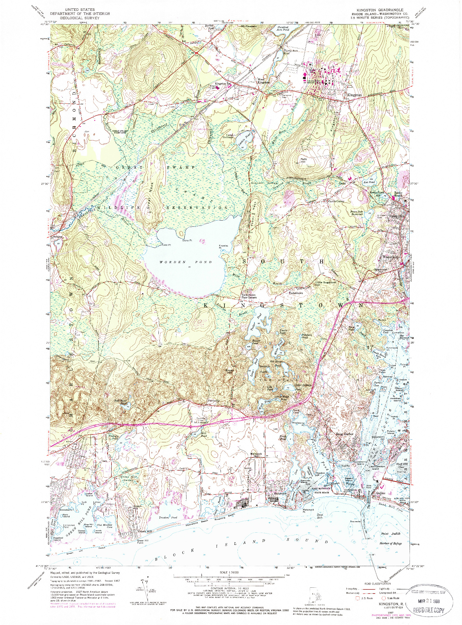 USGS 1:24000-SCALE QUADRANGLE FOR KINGSTON, RI 1957