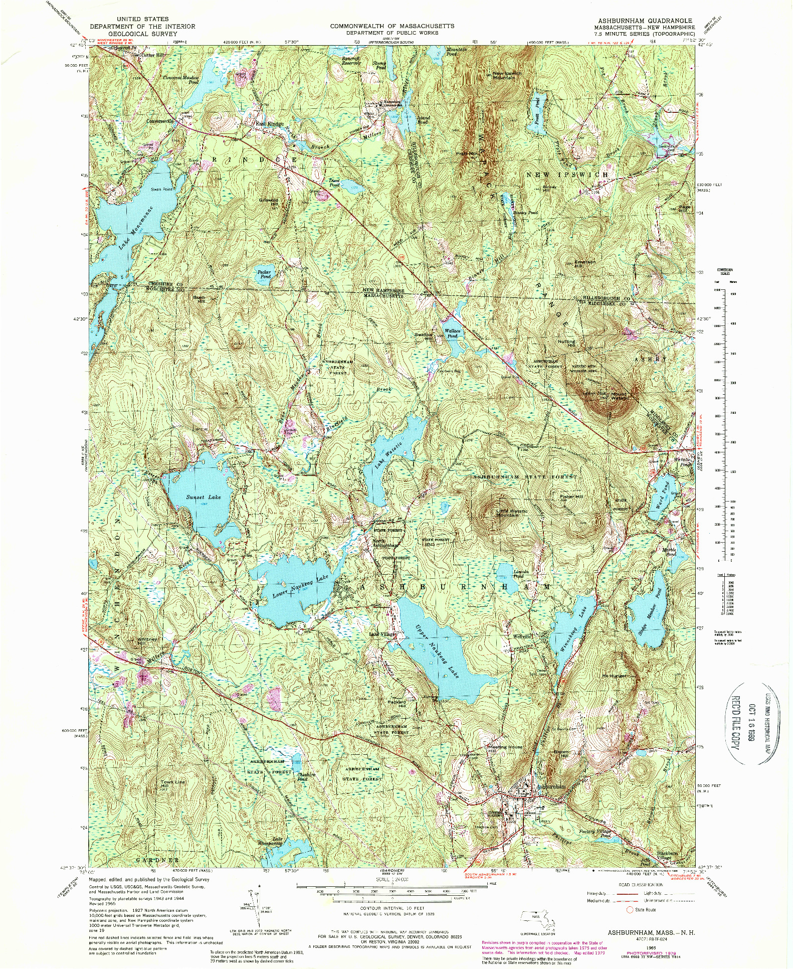 USGS 1:24000-SCALE QUADRANGLE FOR ASHBURNHAM, MA 1965