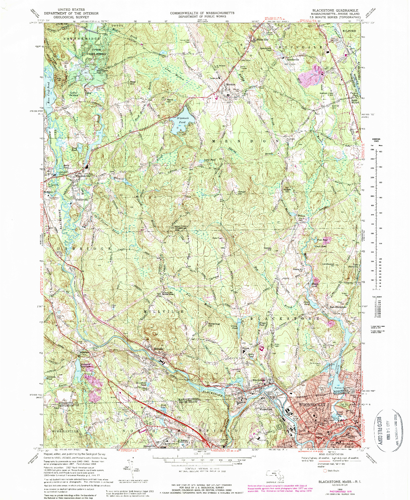 USGS 1:24000-SCALE QUADRANGLE FOR BLACKSTONE, MA 1969