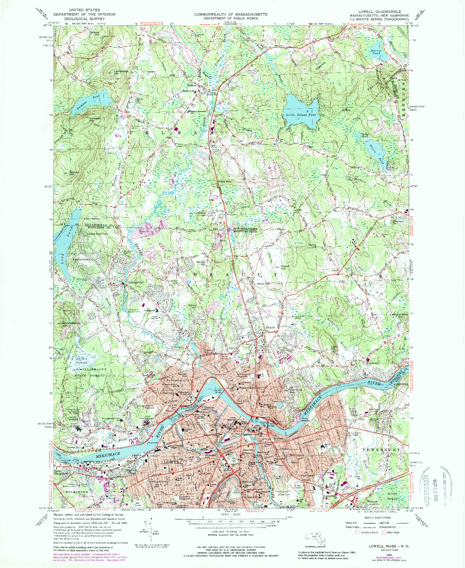 USGS 1:24000-SCALE QUADRANGLE FOR LOWELL, MA 1966