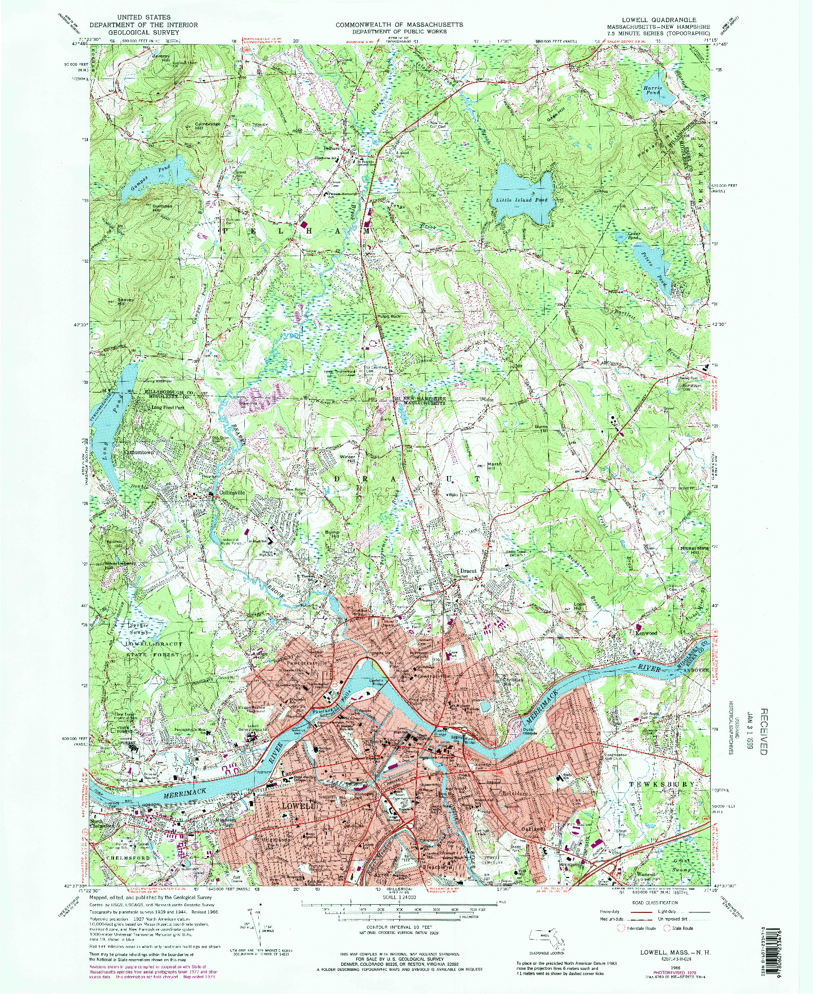 USGS 1:24000-SCALE QUADRANGLE FOR LOWELL, MA 1966