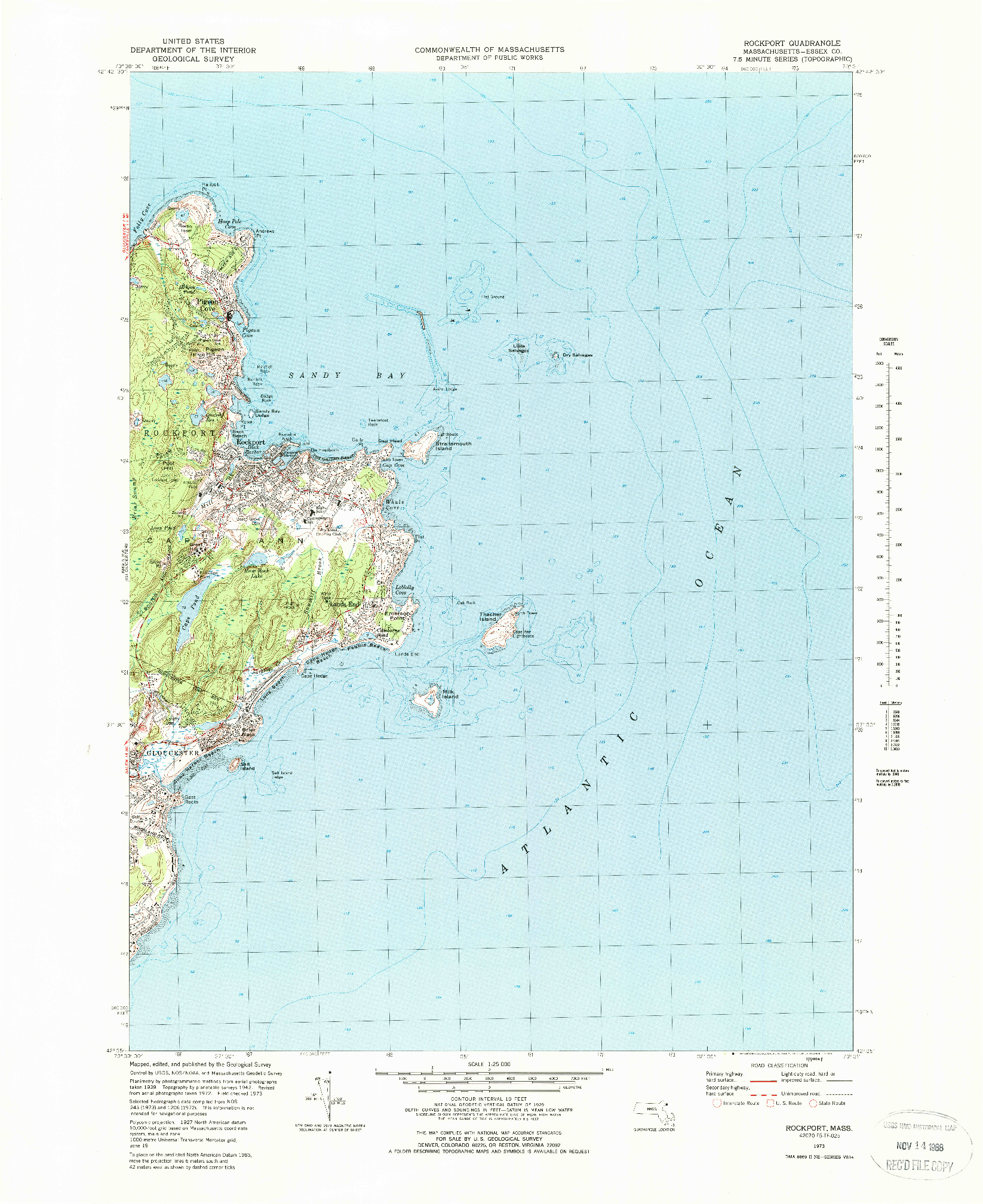 USGS 1:24000-SCALE QUADRANGLE FOR ROCKPORT, MA 1973