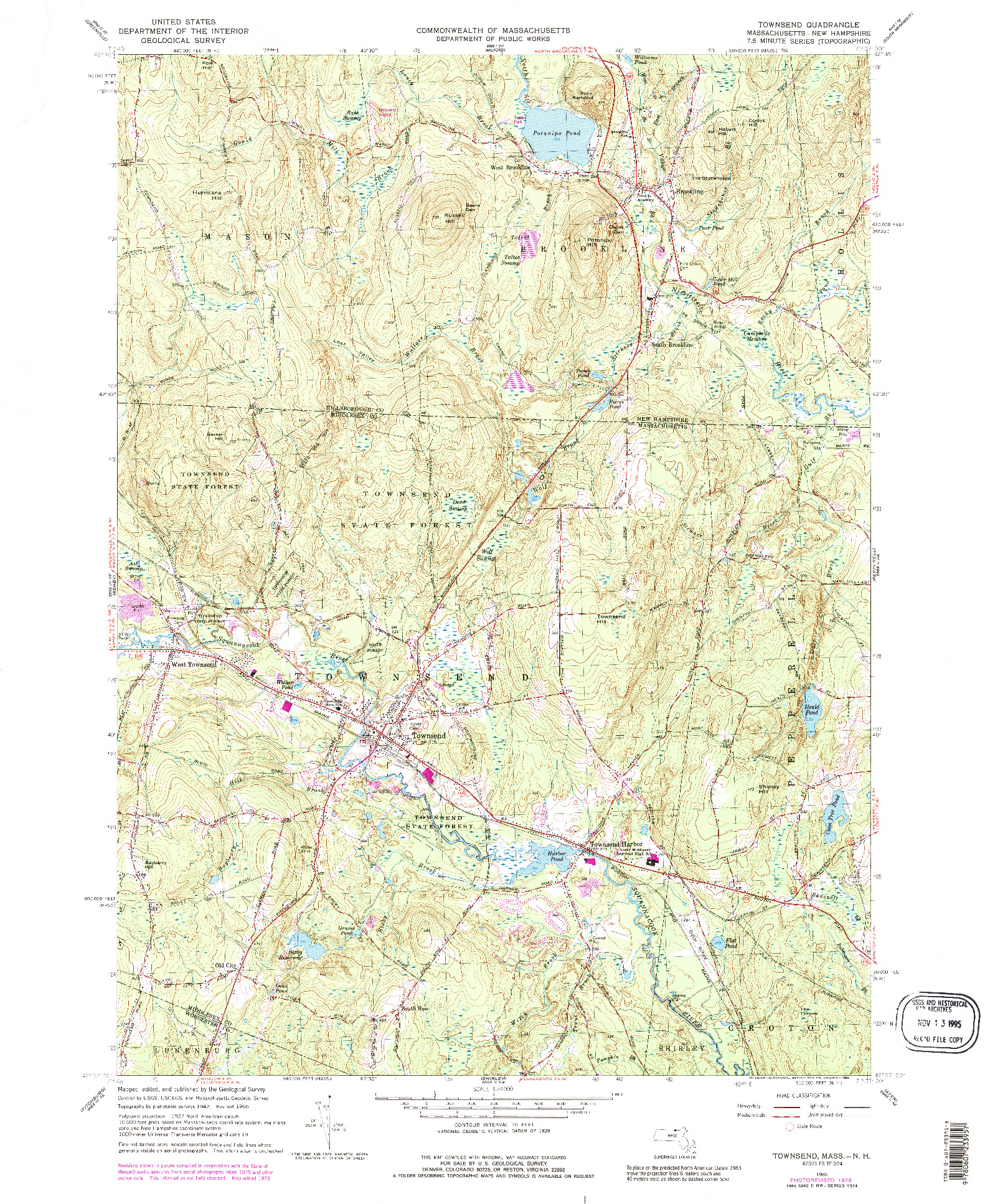 USGS 1:24000-SCALE QUADRANGLE FOR TOWNSEND, MA 1965