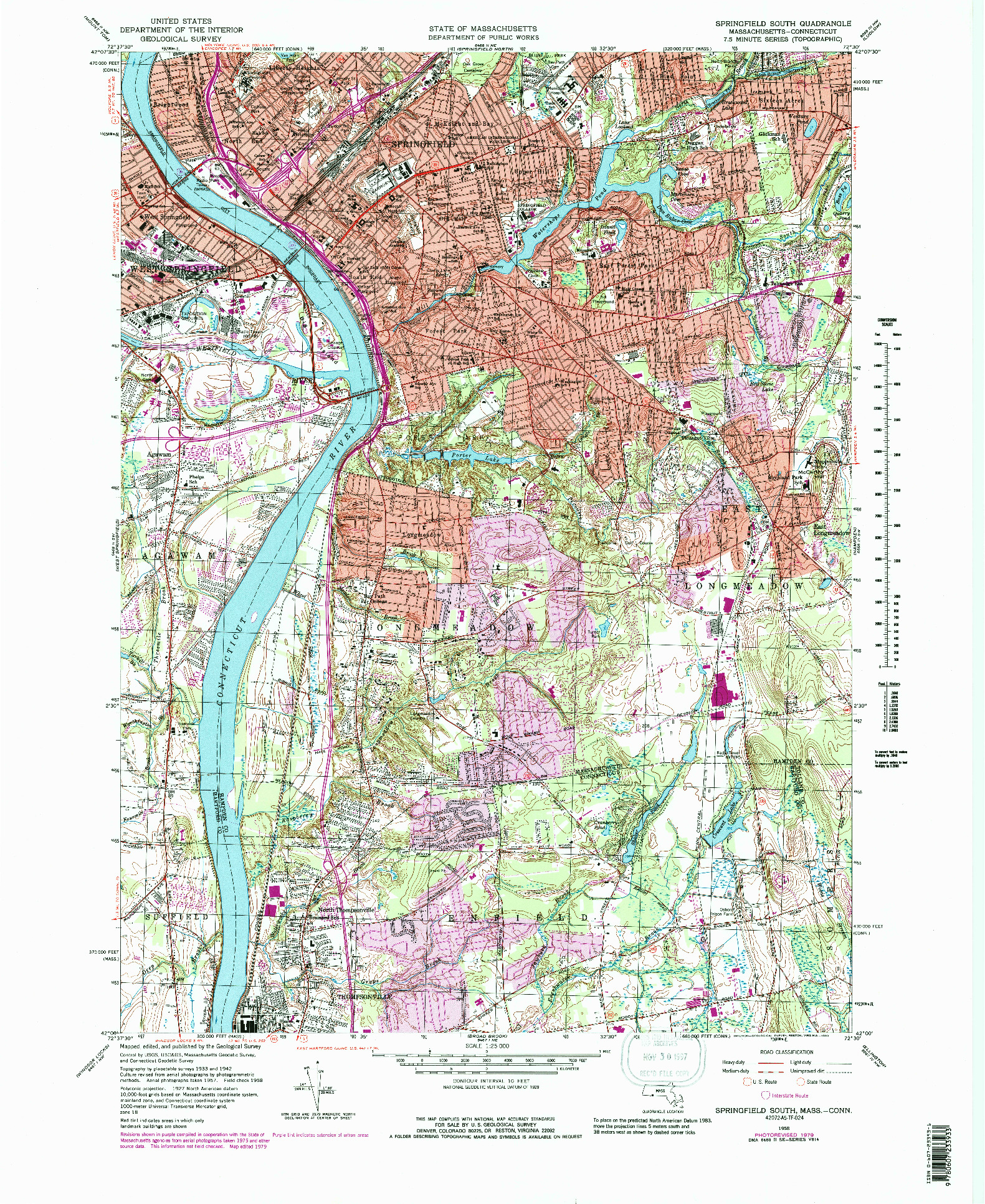 USGS 1:25000-SCALE QUADRANGLE FOR SPRINGFIELD SOUTH, MA 1958