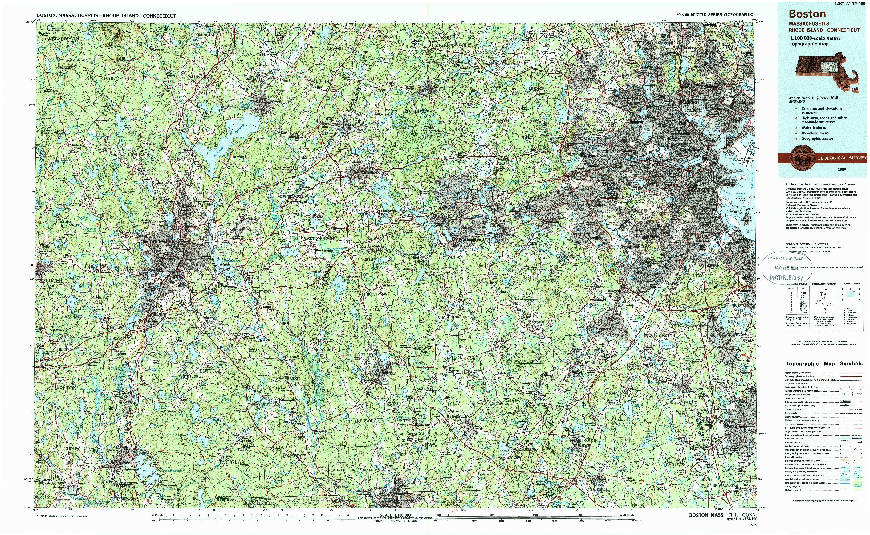 USGS 1:100000-SCALE QUADRANGLE FOR BOSTON, MA 1989