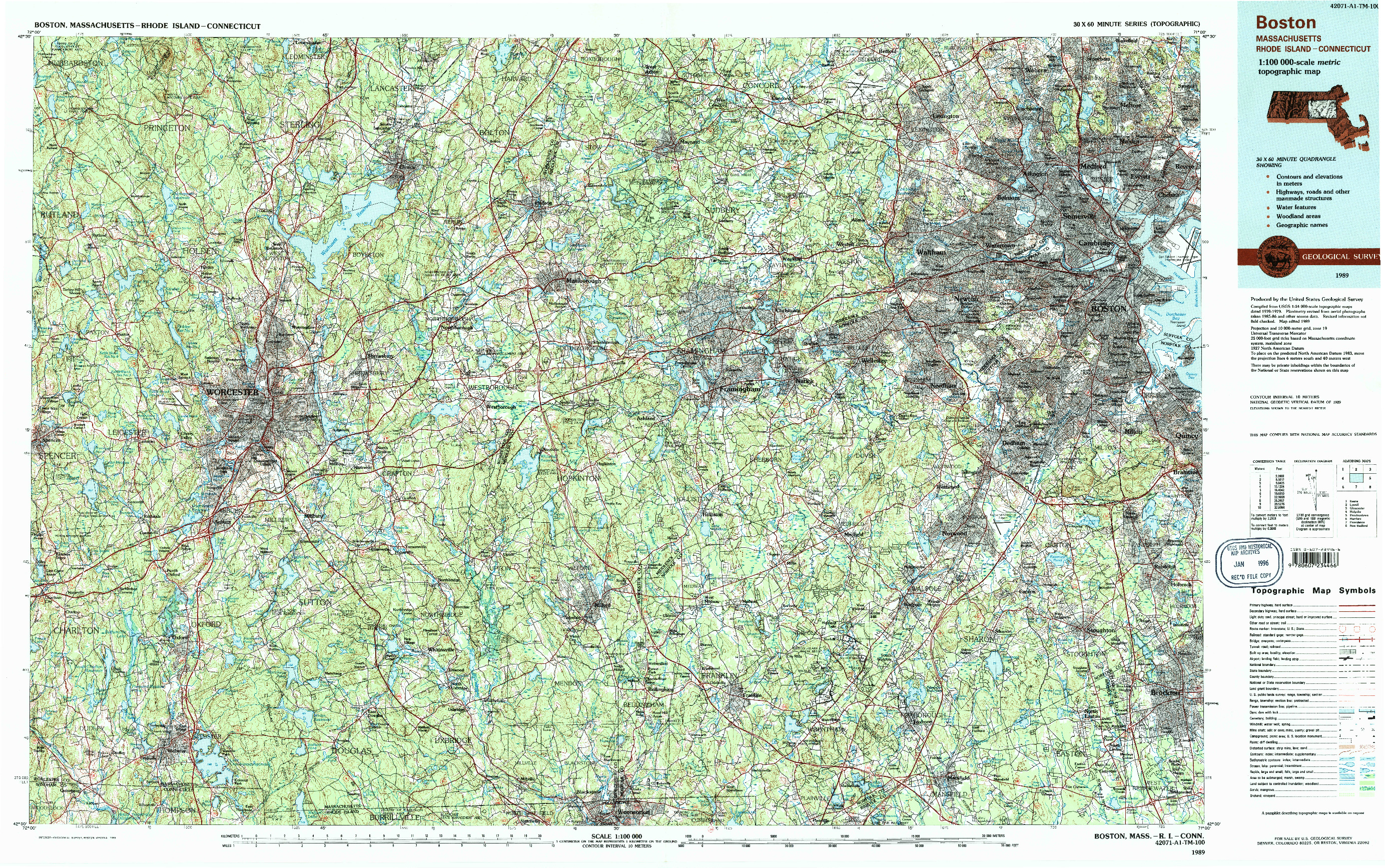 USGS 1:100000-SCALE QUADRANGLE FOR BOSTON, MA 1989