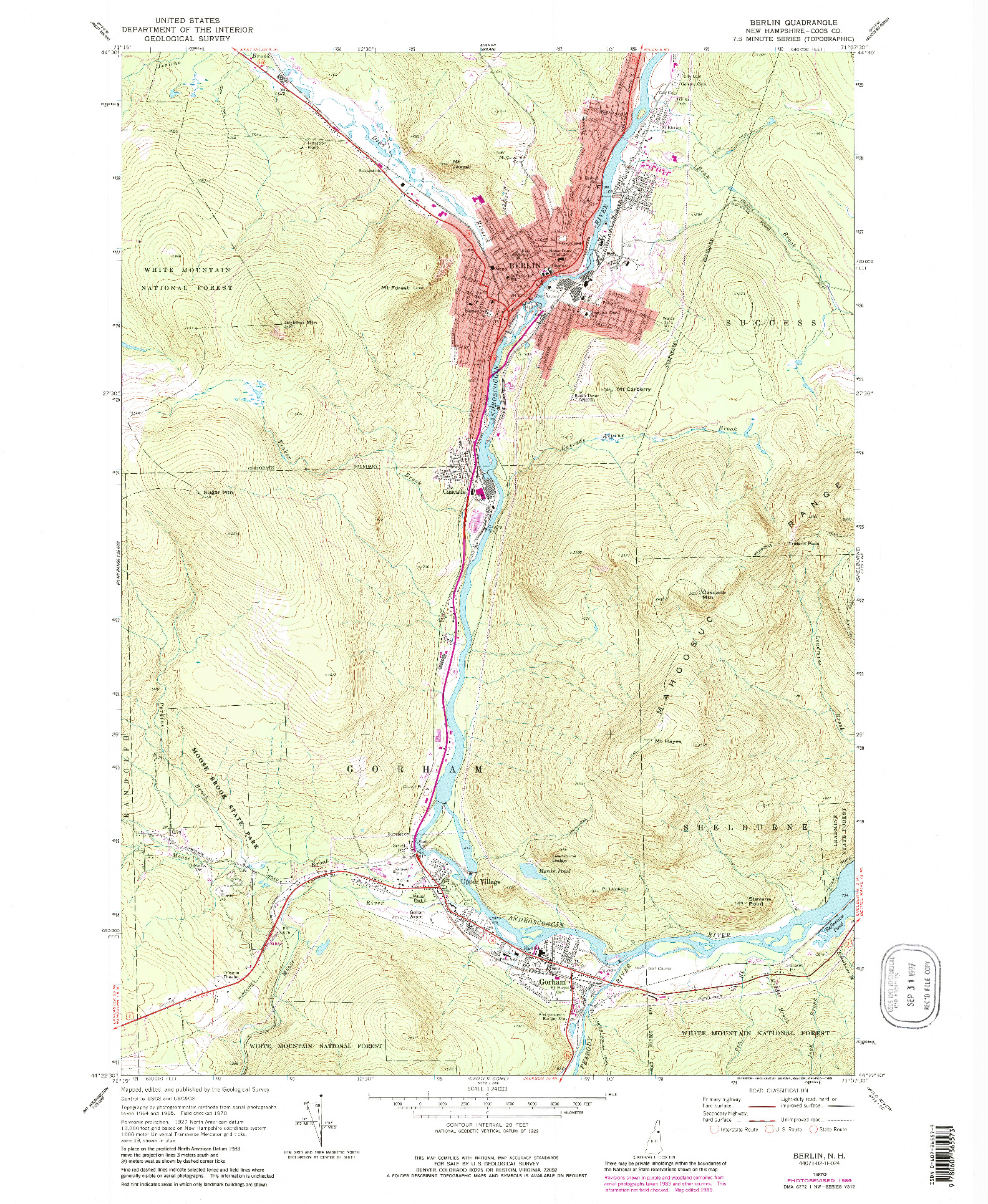 USGS 1:24000-SCALE QUADRANGLE FOR BERLIN, NH 1970